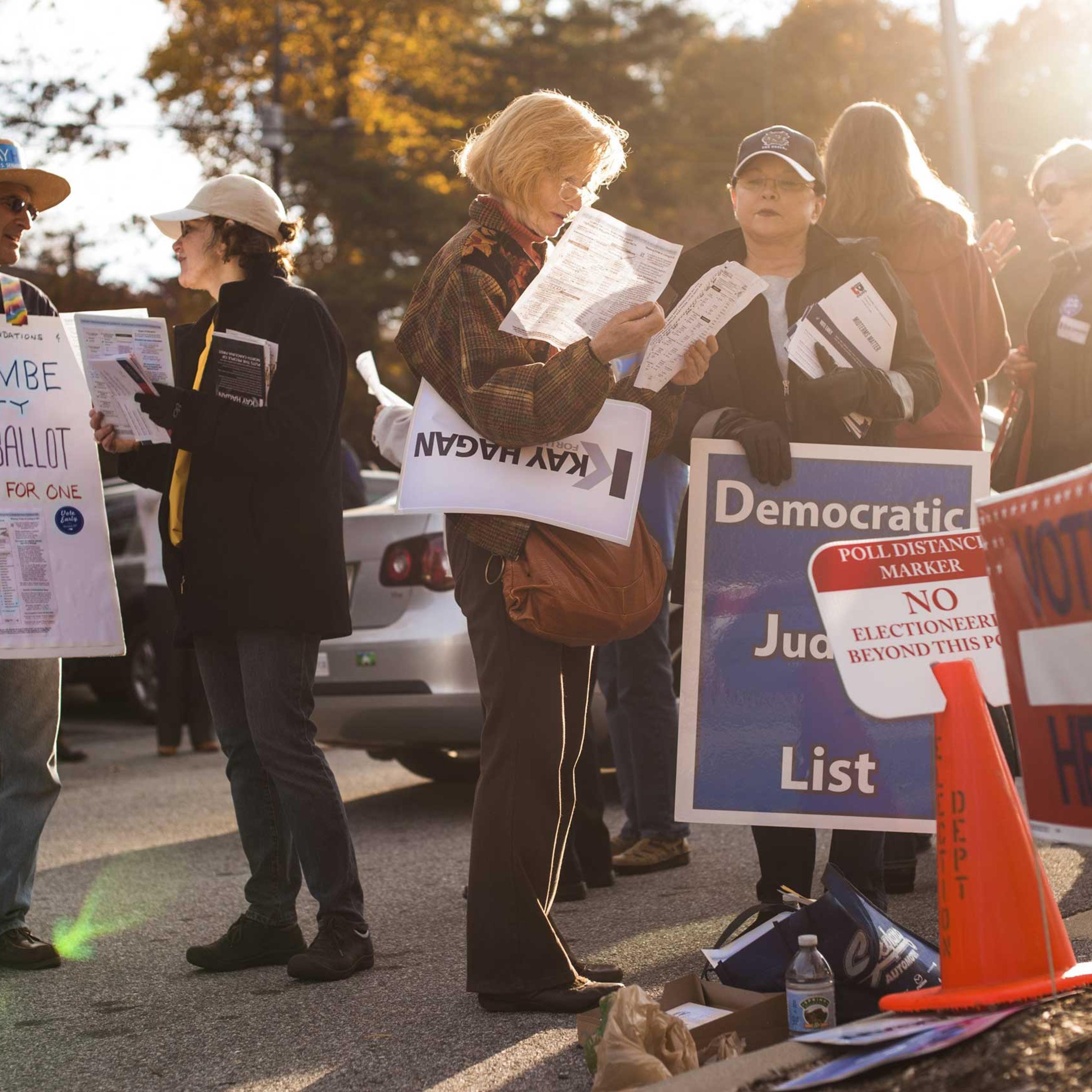 Early Voting North Carolina Supporters of Sen. Kay Hagan (D-N.C.) outside of a polling place in Asheville.