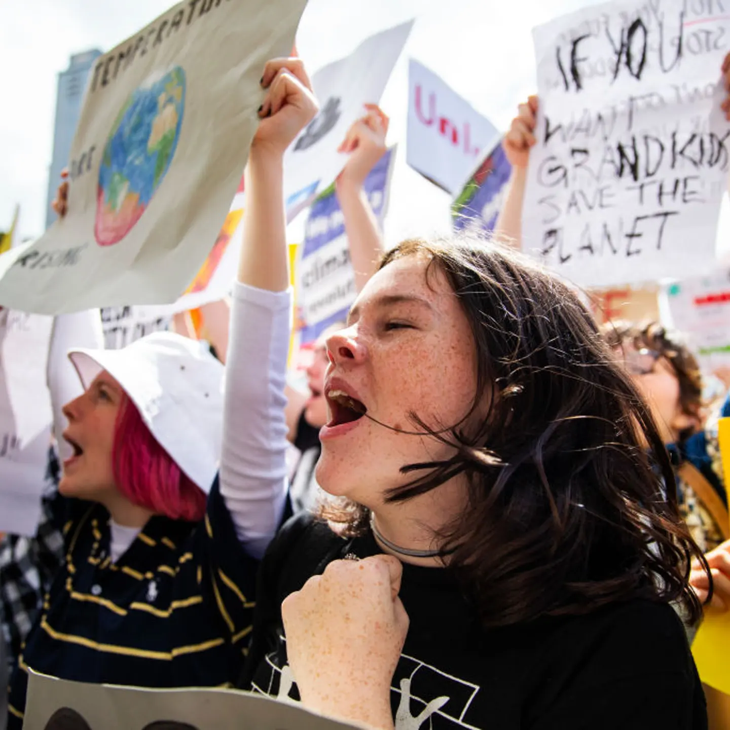 Girls protest ahead of a climate strike rally on Sept. 20, 2019 in Sydney, Australia.