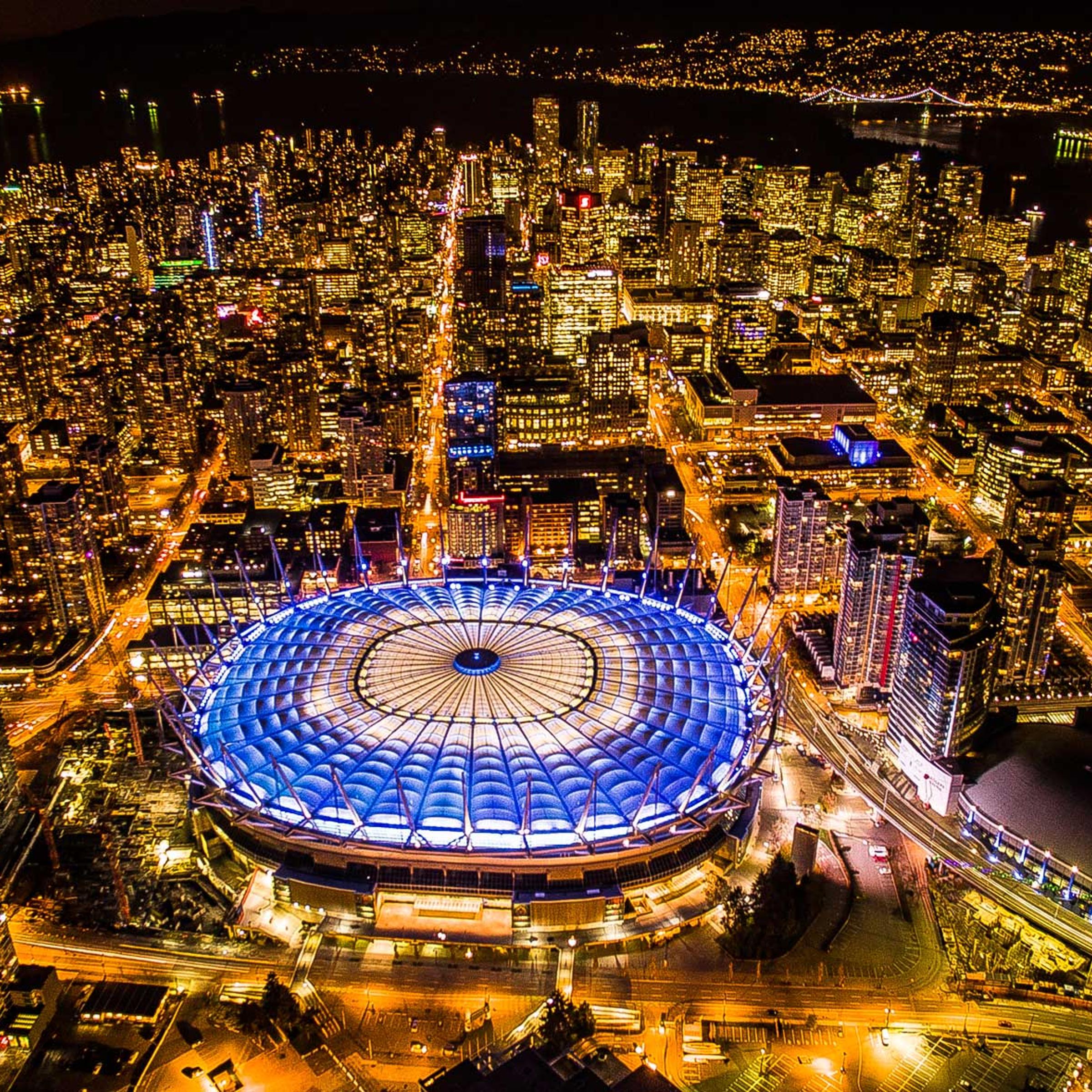 A long exposure photo of downtown Vancouver.