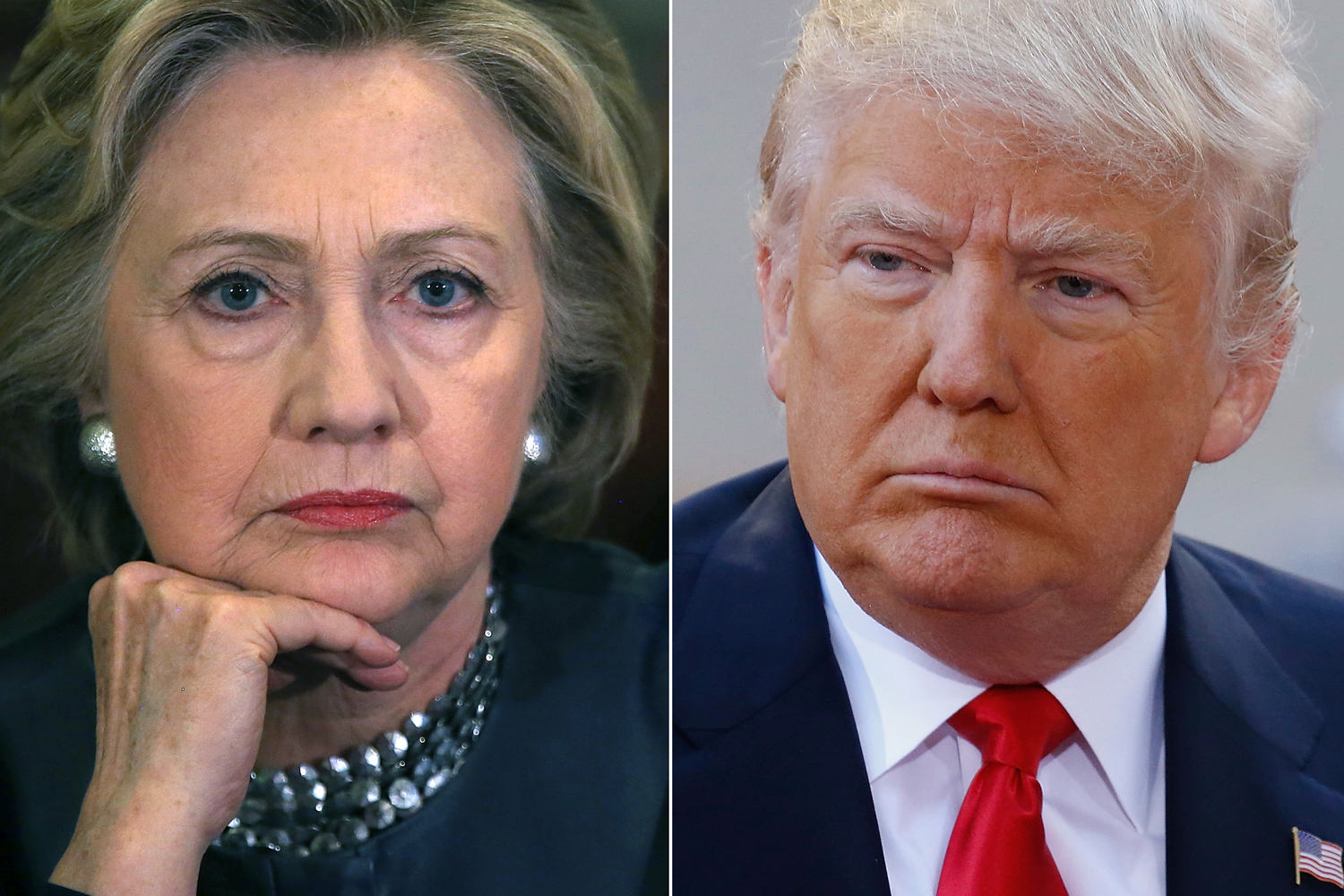 Hillary Clinton in New Haven, Connecticut on April 23, 2016 (R); Donald Trump in New York City, on April 21, 2016.