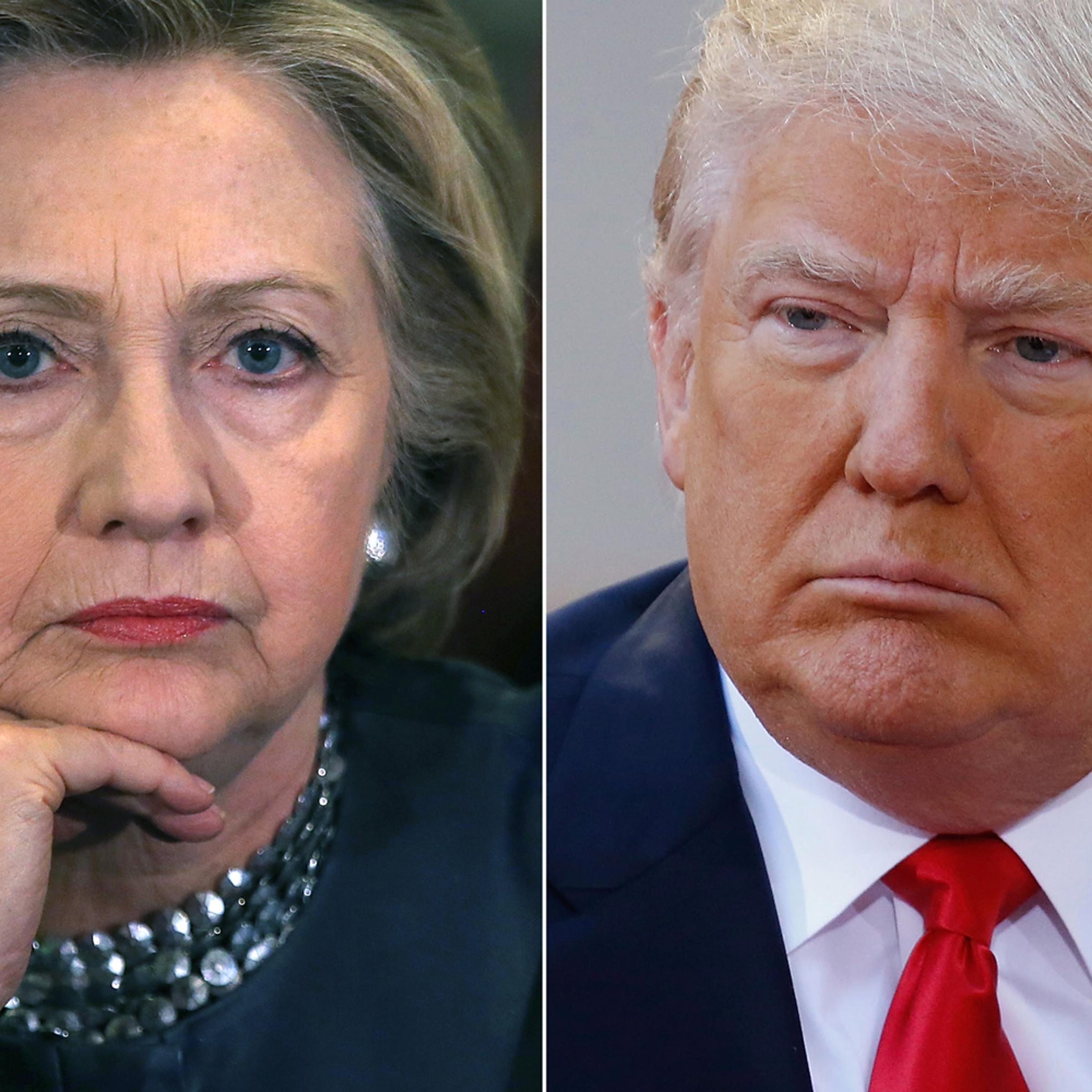 Hillary Clinton in New Haven, Connecticut on April 23, 2016 (R); Donald Trump in New York City, on April 21, 2016.