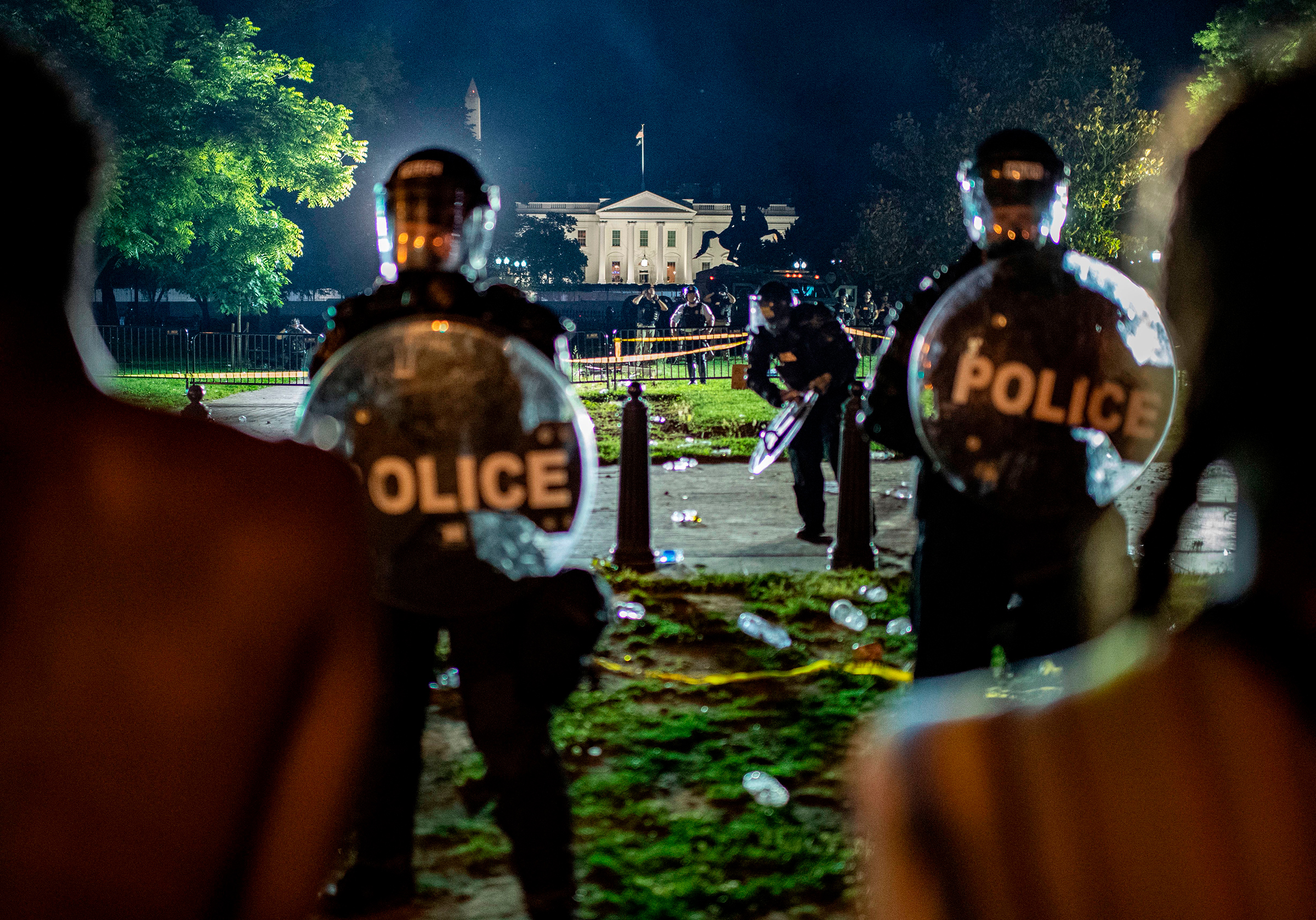 Demonstrators confront U.S. Secret Service and Park Police officers outside the White House in Washington, D.C., on May 30, 2020.