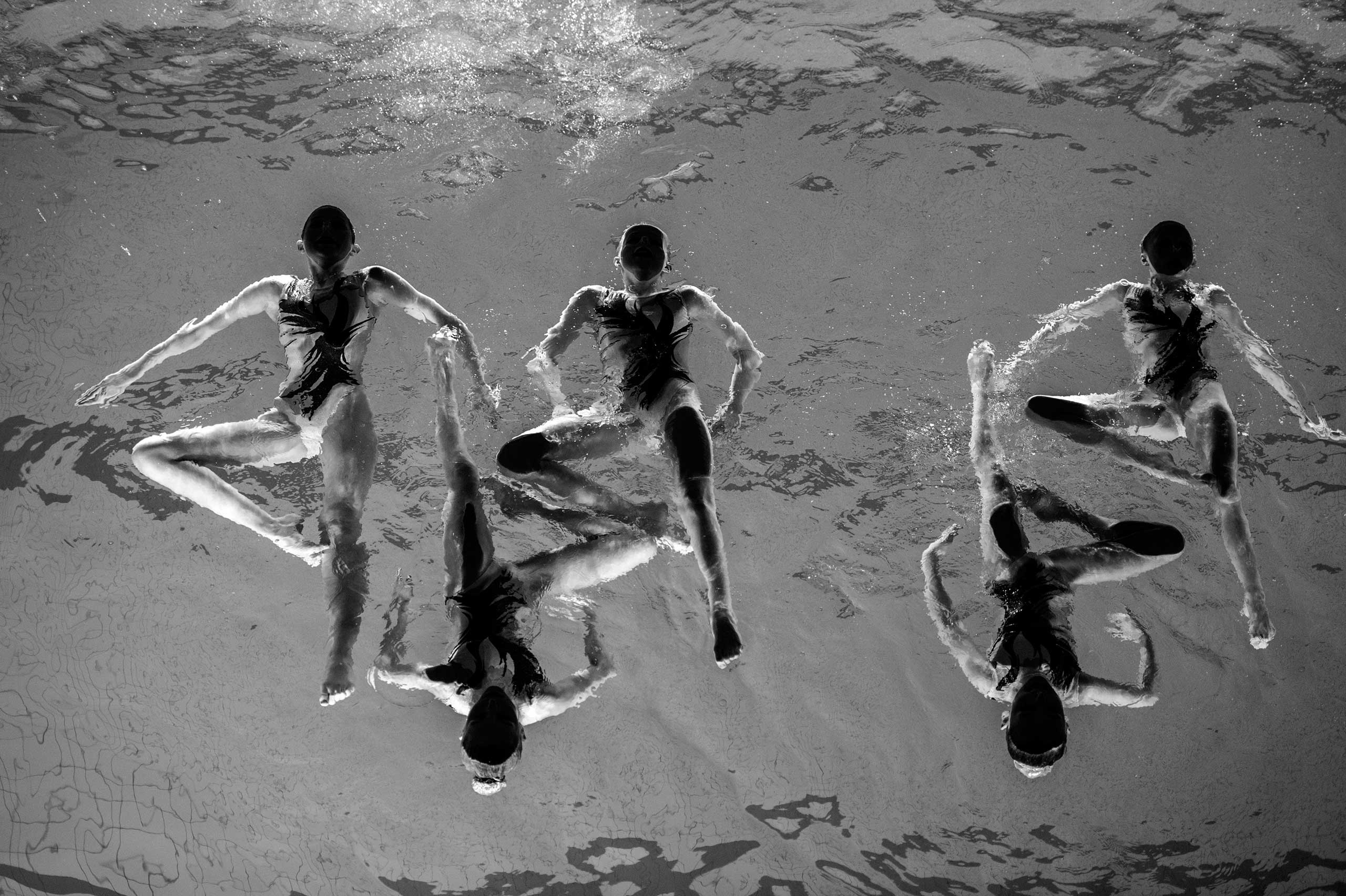 Sports, 3rd prize singles. Members of the Neptun Synchro synchronized swimming team perform during a Christmas show in Stockholm, Sweden, on 13 December 2015.