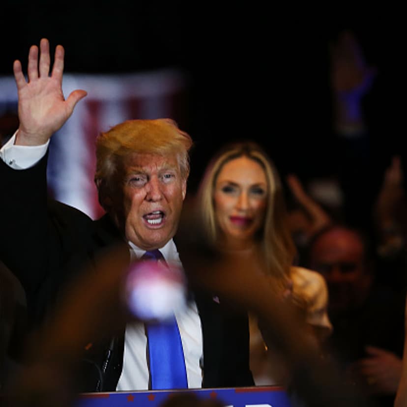 Republican presidential front runner Donald Trump speaks to supporters and the media at Trump Tower in Manhattan following his victory in the Indiana primary on May 03, 2016 in New York City.
