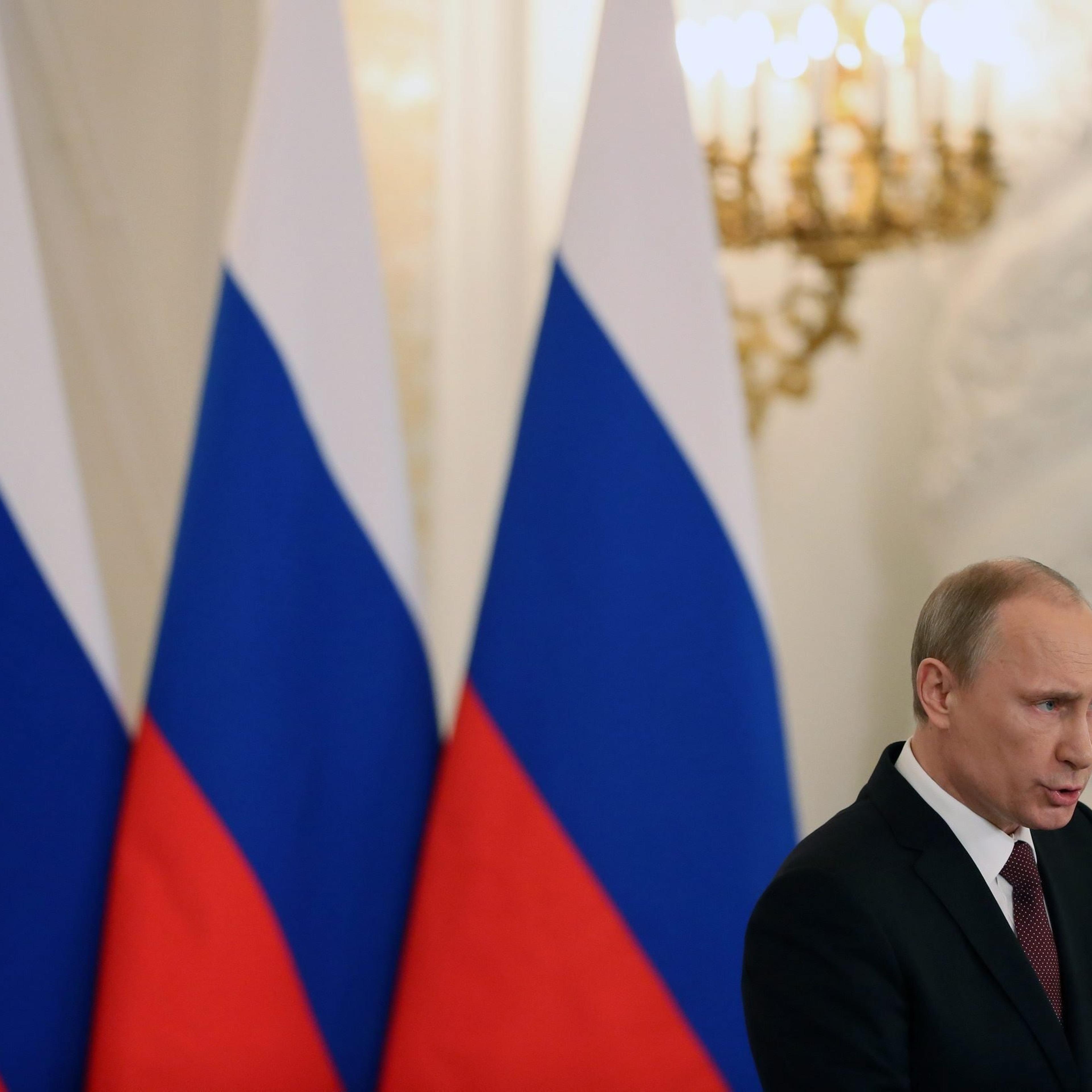 President Vladimir Putin delivers his address on the Crimean referendum on reunification with Russia in the Grand Kremlin Palace in Moscow.