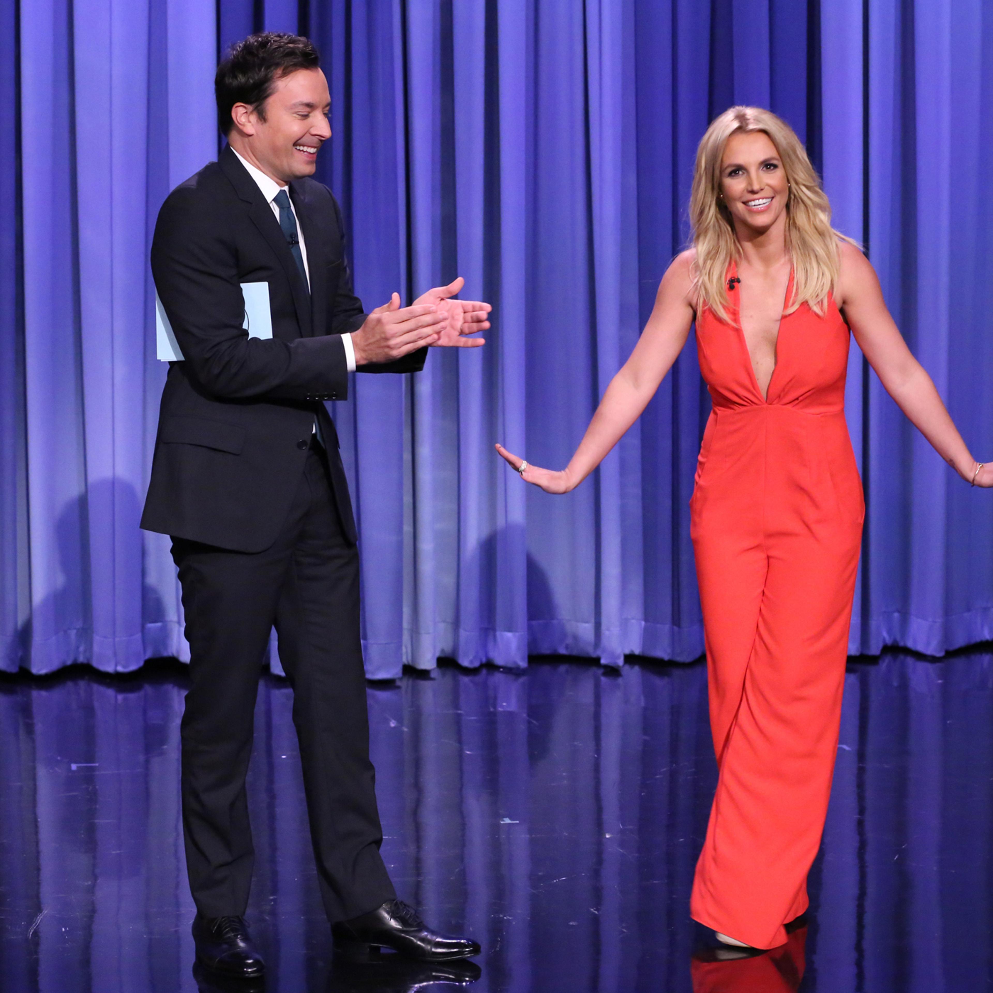 Host Jimmy Fallon and singer Britney Spears on Sept. 9, 2014.