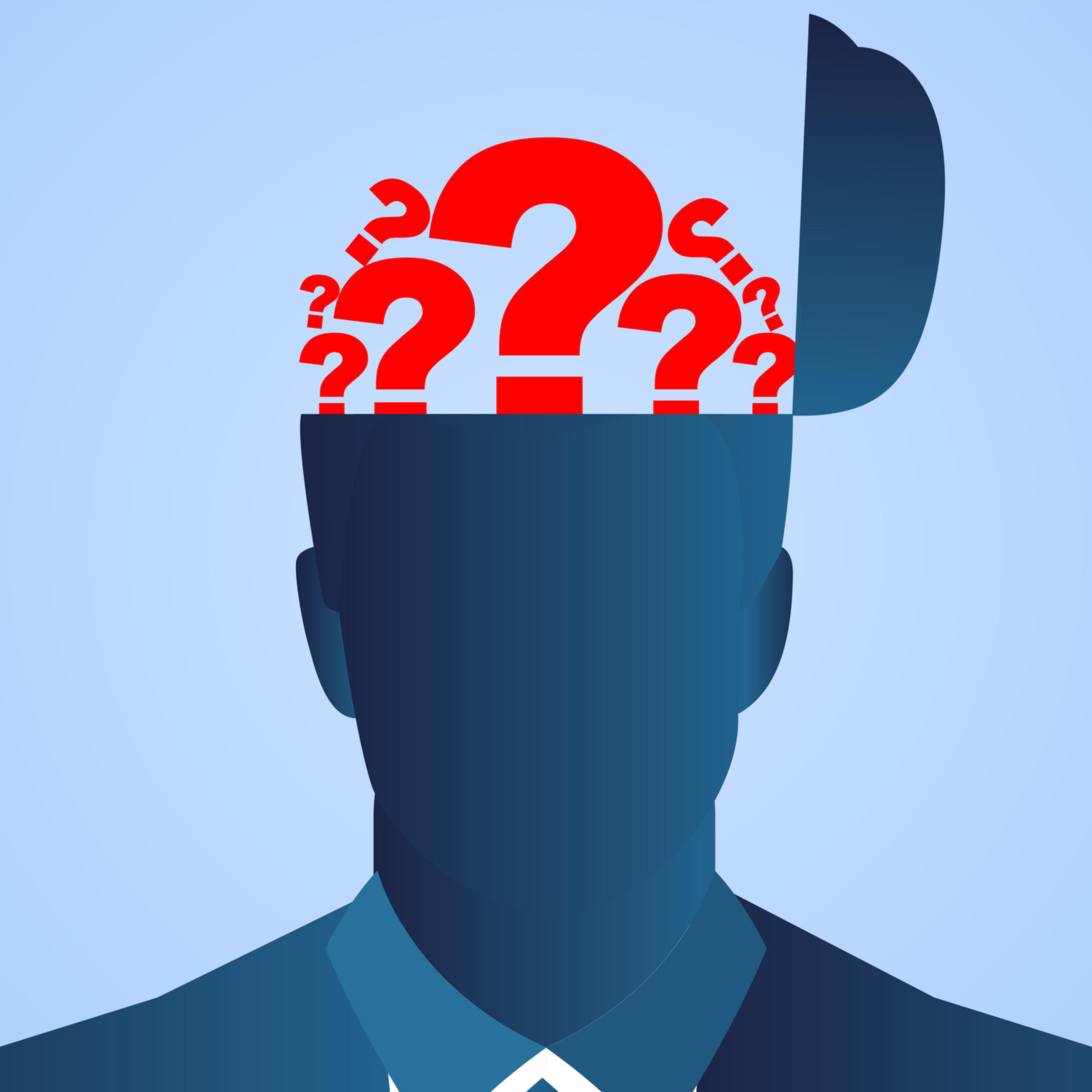 Question mark filled with businessman's head