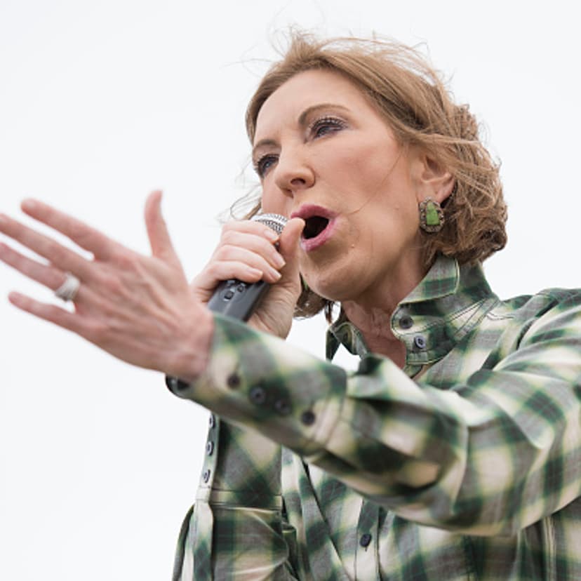 Carly Fiorina, former chairman and chief executive officer of Hewlett-Packard Co. and 2016 U.S. presidential candidate, speaks during the inaugural Roast and Ride in Boone, Iowa, U.S., on Saturday, June 6, 2015.