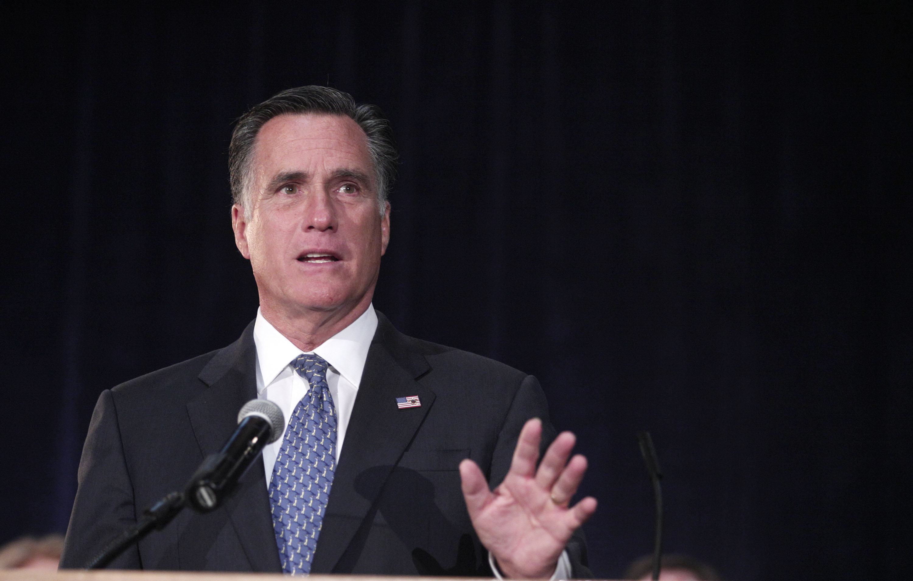 Mitt Romney, delivers remarks during a "CoMITT to the Comeback" rally for Michigan republican candidates in Livonia, MI on Oct. 2, 2014.