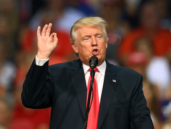 Republican presidential nominee Donald Trump speaks during his campaign event at the Ocean Center Convention Center on August 3, 2016 in Daytona, Florida.