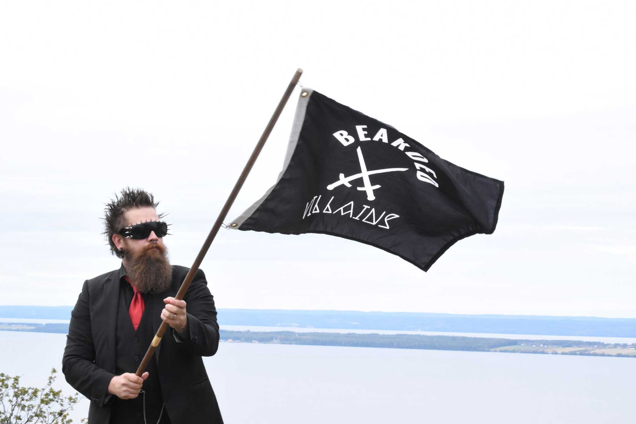 Andreas Fransson waves the Bearded Villains flag.