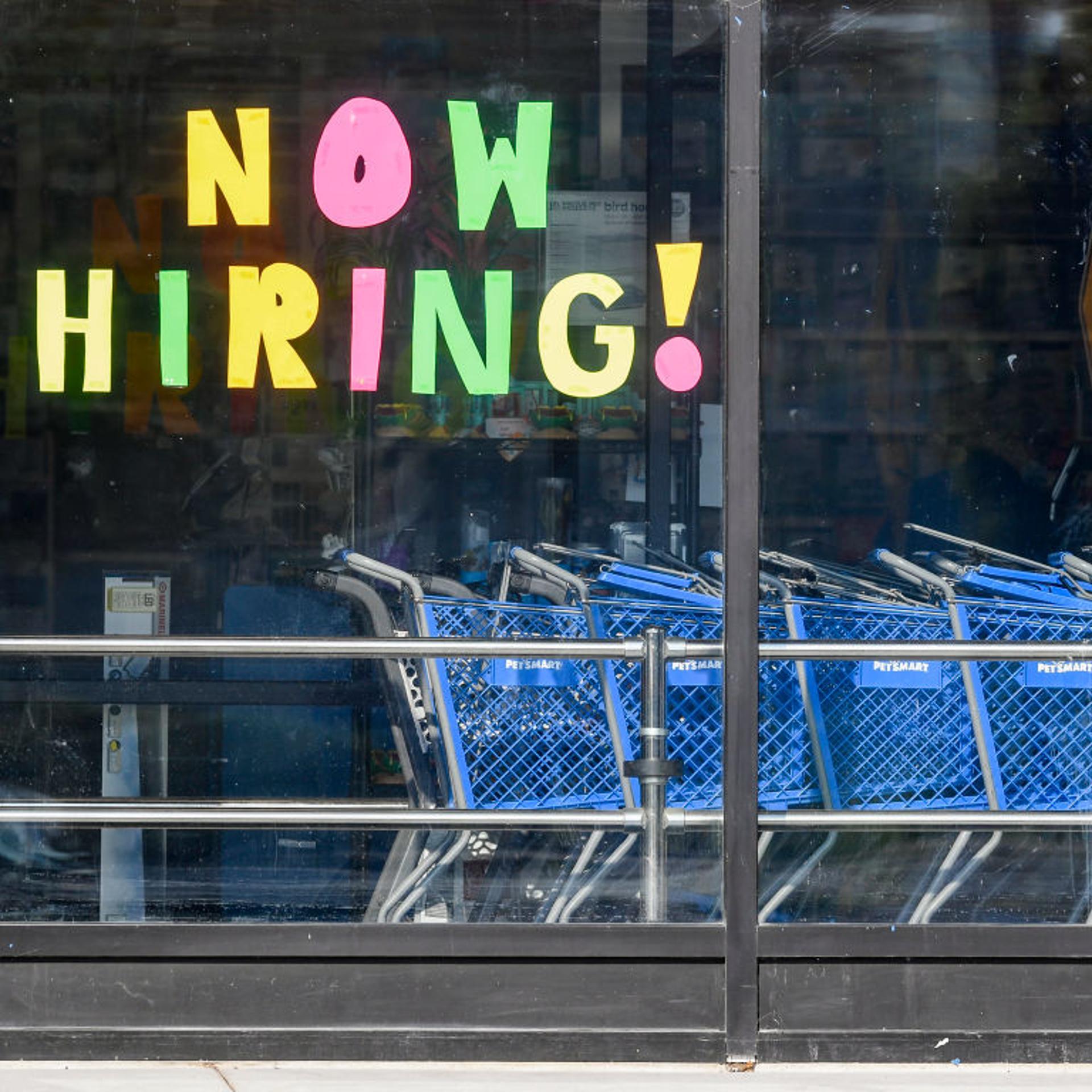 Help Wanted Sign In Store Window In Muhlenberg Pennsylvania