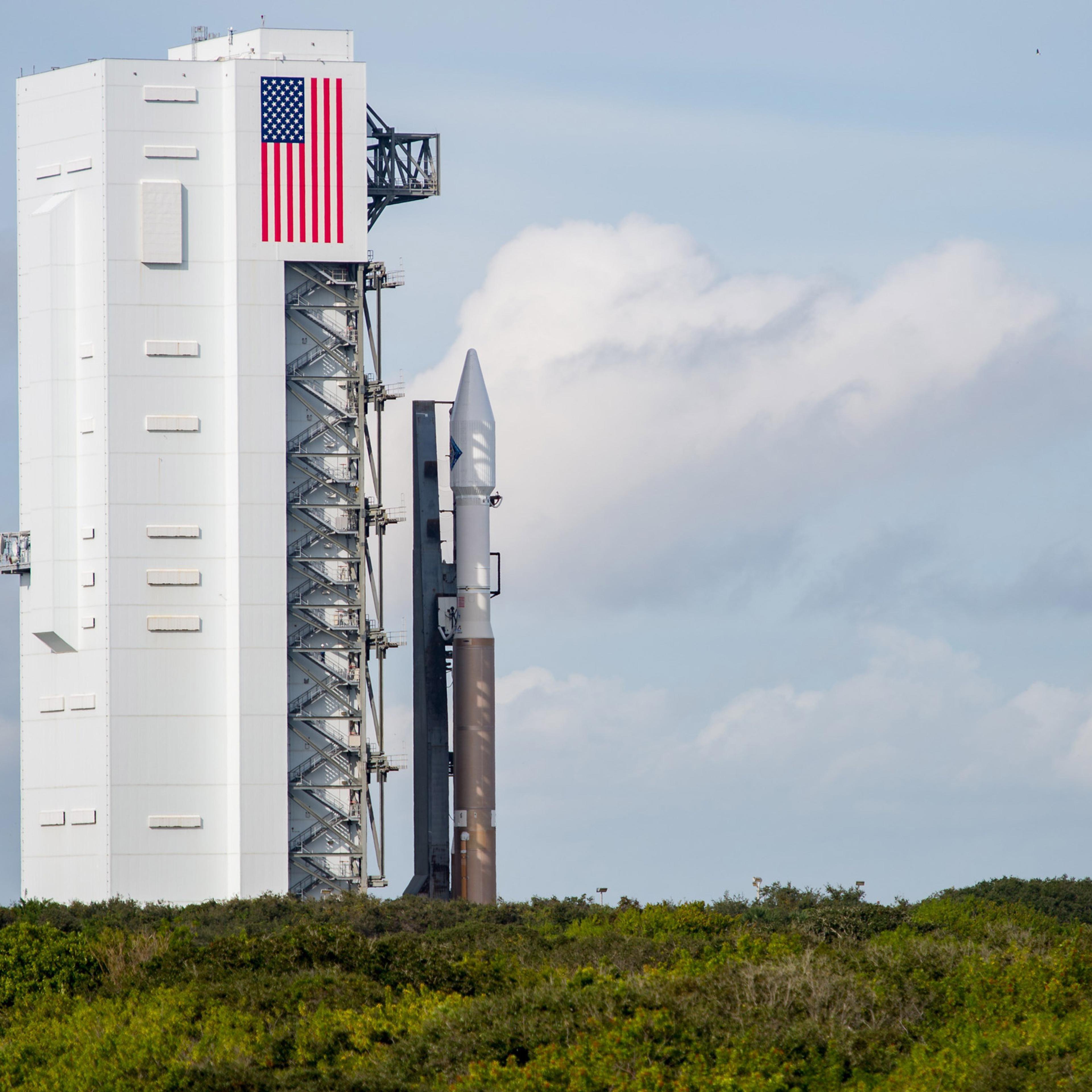 The United Launch Alliance Atlas V rocket with Orbital ATKs Cygnus spacecraft onboard is seen shortly after Launch Complex 41 Vertical Integration Facility on December 2, 2015, at the Cape Canaveral Air Force Station in Florida. Orbital ATK on December 2
