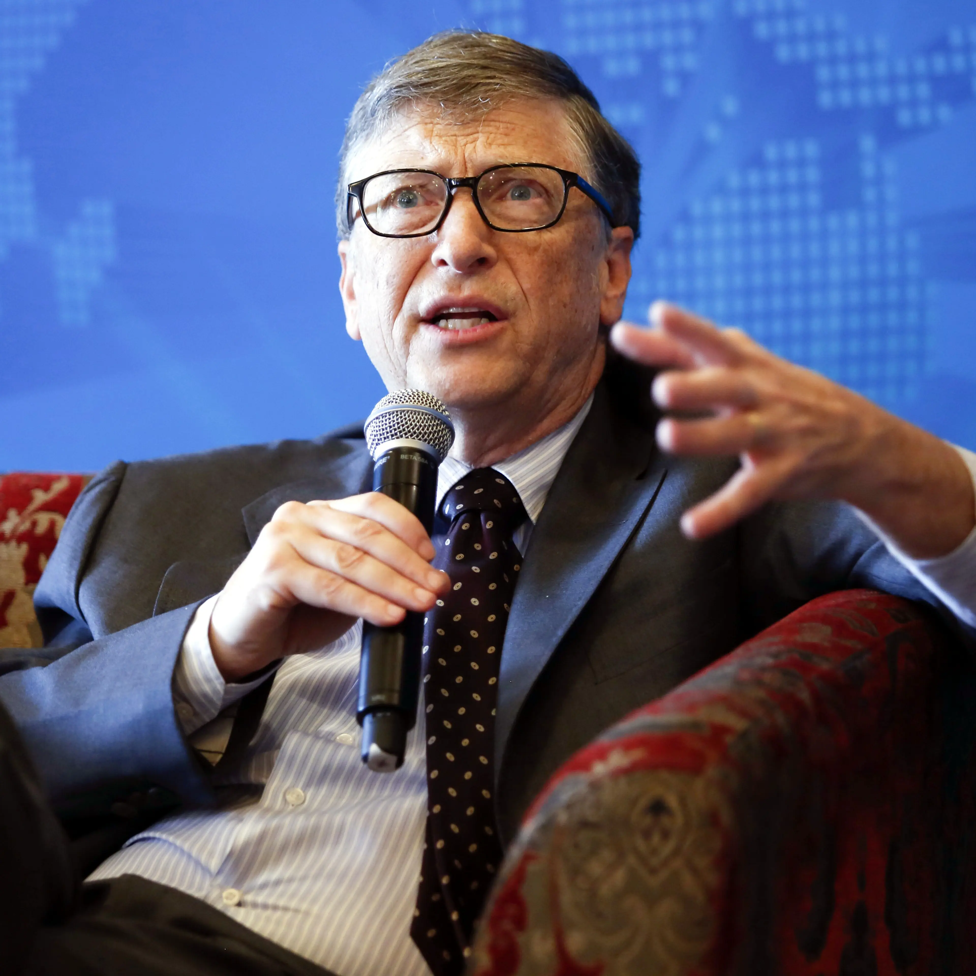 Bill Gates, co-founder of Microsoft and co-chair of the Bill and Melinda Gates Foundation, speaks at a breakfast meeting with the theme "Dialogue: Technology Innovation for a Sustainable Future" during the Boao Forum For Asia Annual Conference 2015 in Qi