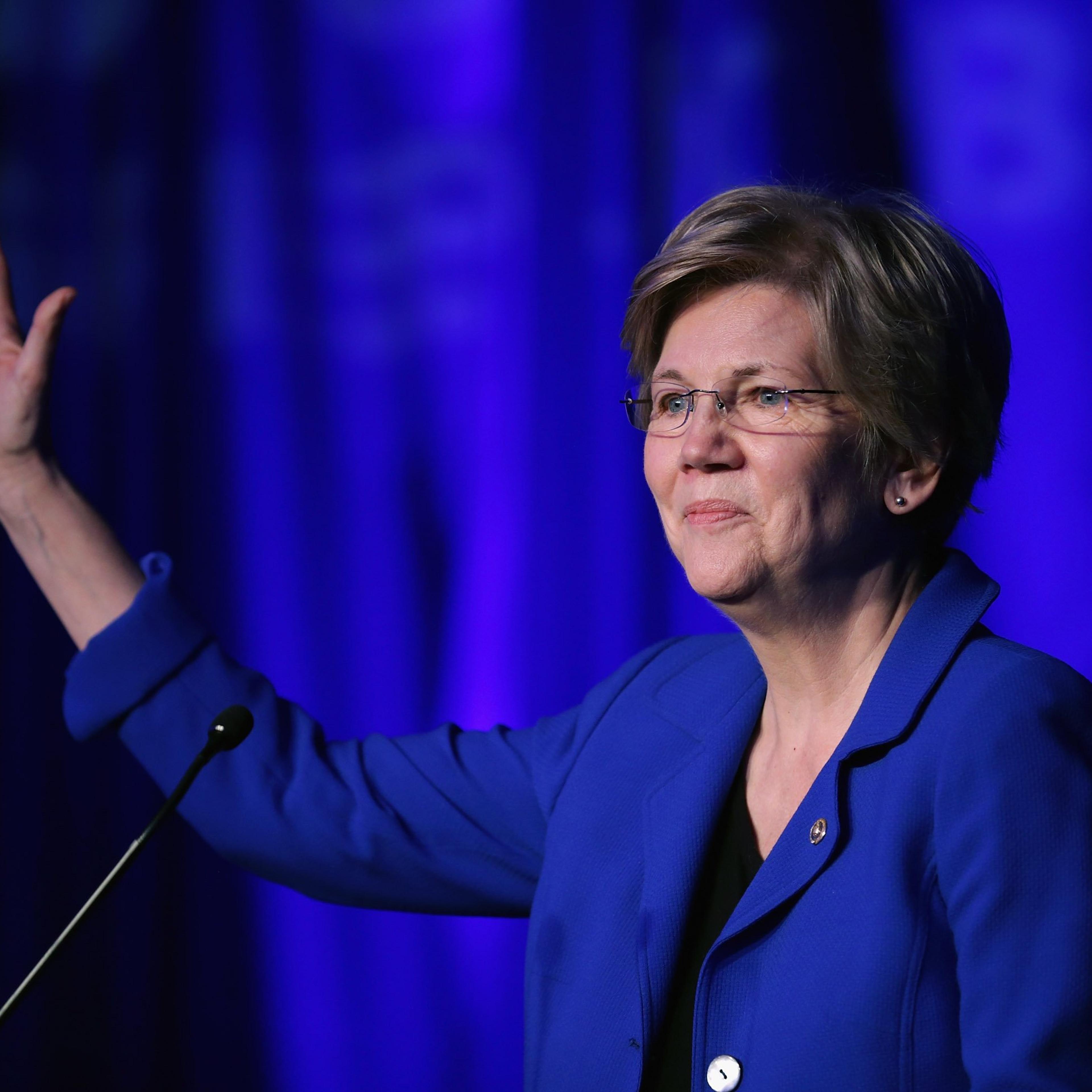 Sen. Elizabeth Warren (D-MA) delivers remarks during the Good Jobs Green Jobs National Conference at the Washington Hilton on April 13, 2015 in Washington.