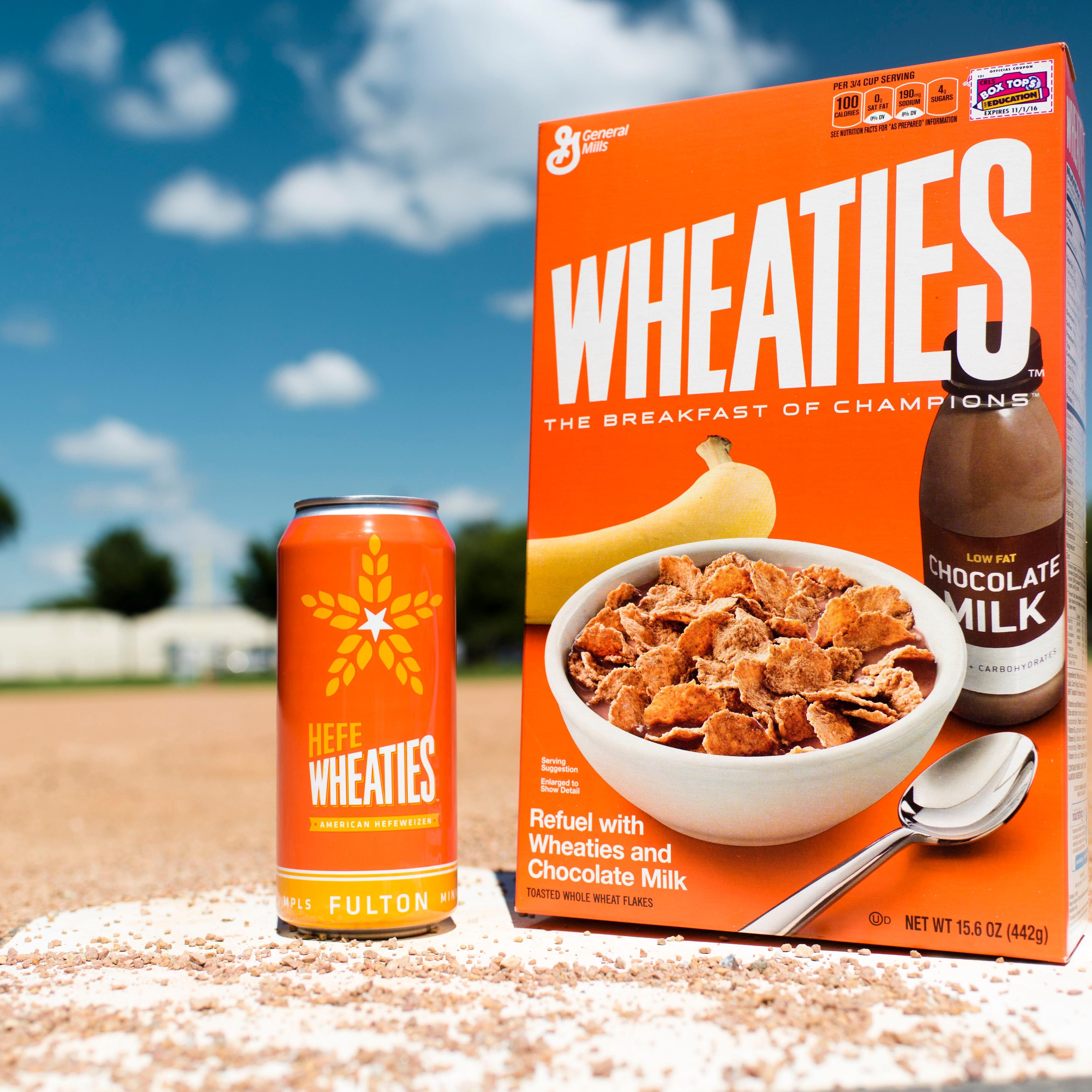 Box of Wheaties cereal and the limited-edition HefeWheaties beer.