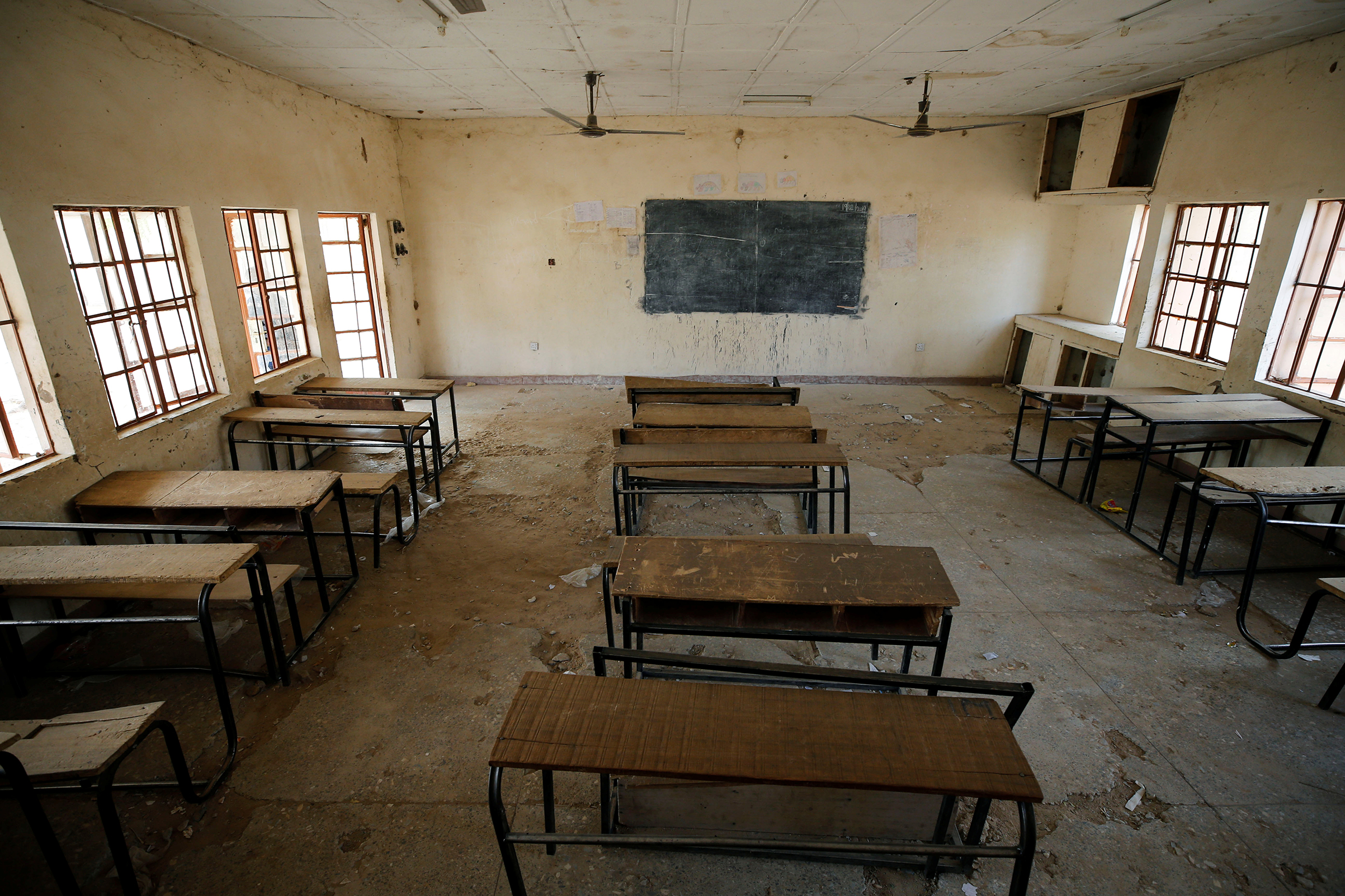 A view shows an empty classroom at the school in Dapchi in the northeastern state of Yobe, where dozens of school girls went missing after an attack on the village by Boko Haram