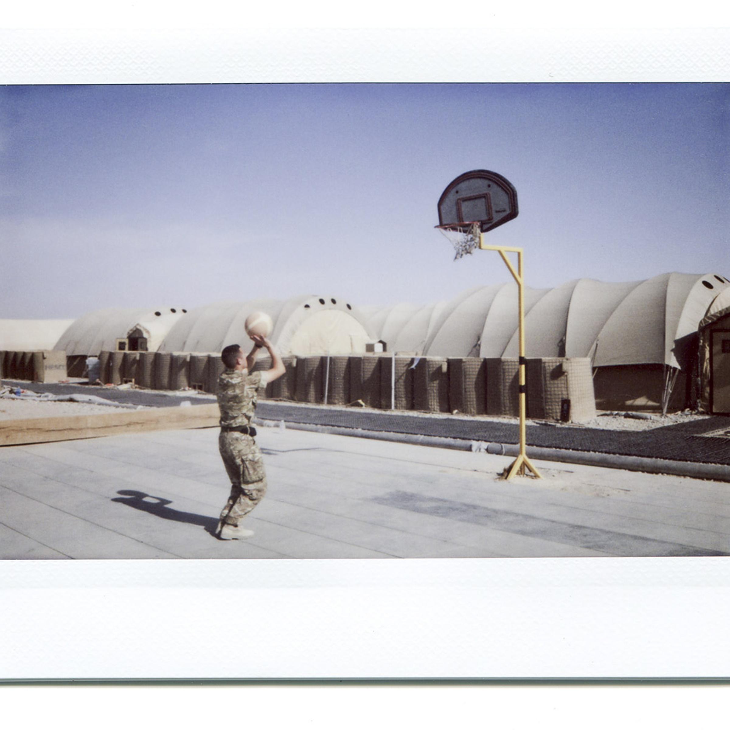 Matt's friend plays basketball. <br>"We used this area a lot on our downtime, doing exercise or playing sport. I liked the contrast of colors."