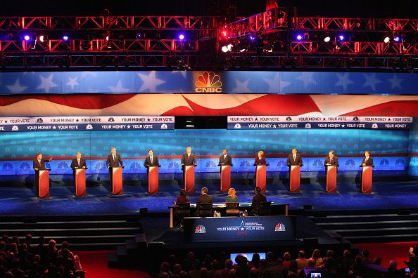 The Republican Presidential Debate: Your Money, Your Vote -- Pictured: (l-r) John Kasich, Mike Huckabee, Jeb Bush, Marco Rubio, Donald Trump, Ben Carson, Carly Fiorina, Ted Cruz, Chris Christie, and Rand Paul participate in CNBC's "Your Money, Your Vote:
