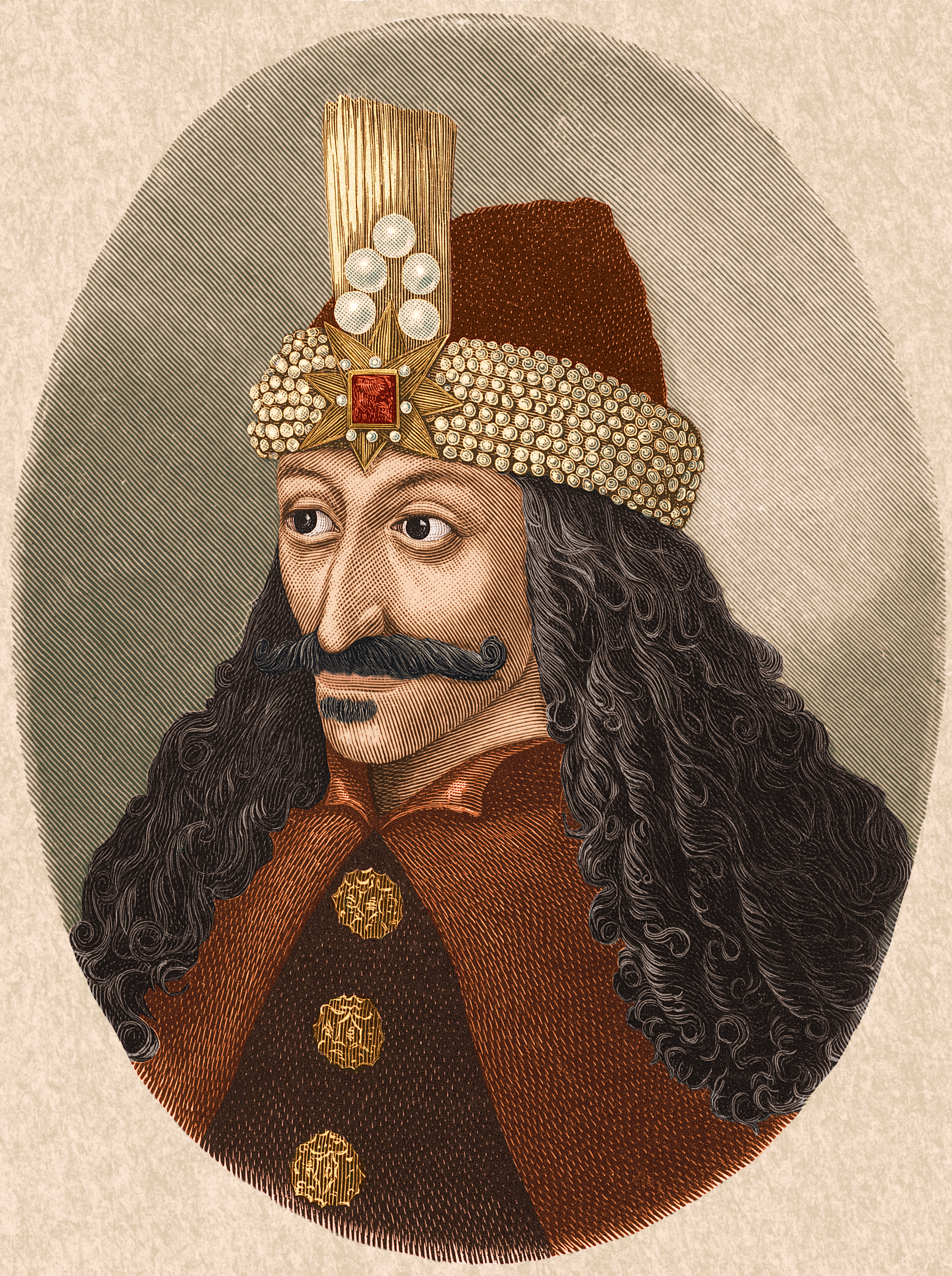 Circa 1450, Portrait of Vlad Tepes 'Vlad the Impaler'(c 1431-1476), from a painting in Castle Ambras in the Tyrol.