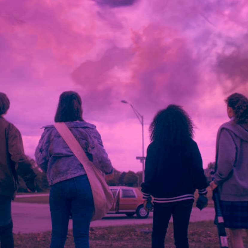 From left: Sofia Rosinsky (Mac Coyle), Riley Lai Nelet (Erin Tieng), Camryn Jones (Tiffany Quilkin), and Fina Strazza (KJ Brandman) in 'Paper Girls'