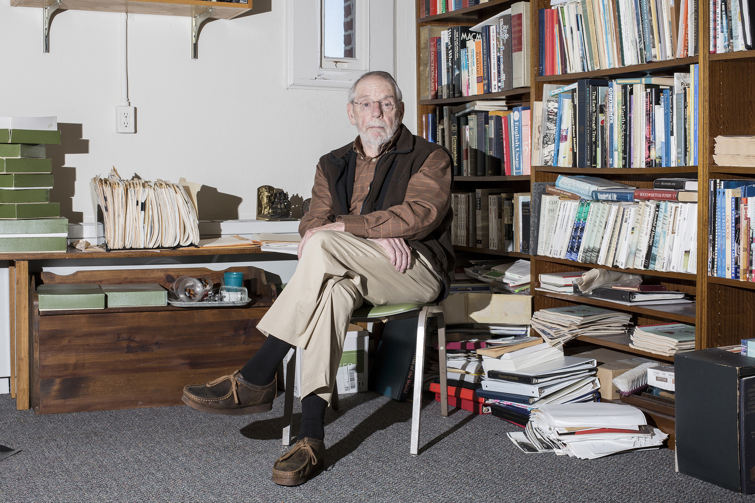 Writer John McPhee poses for a portrait in his office in Guyot Hall at Princeton University in Princeton, N.J., on Monday, December 3, 2018.