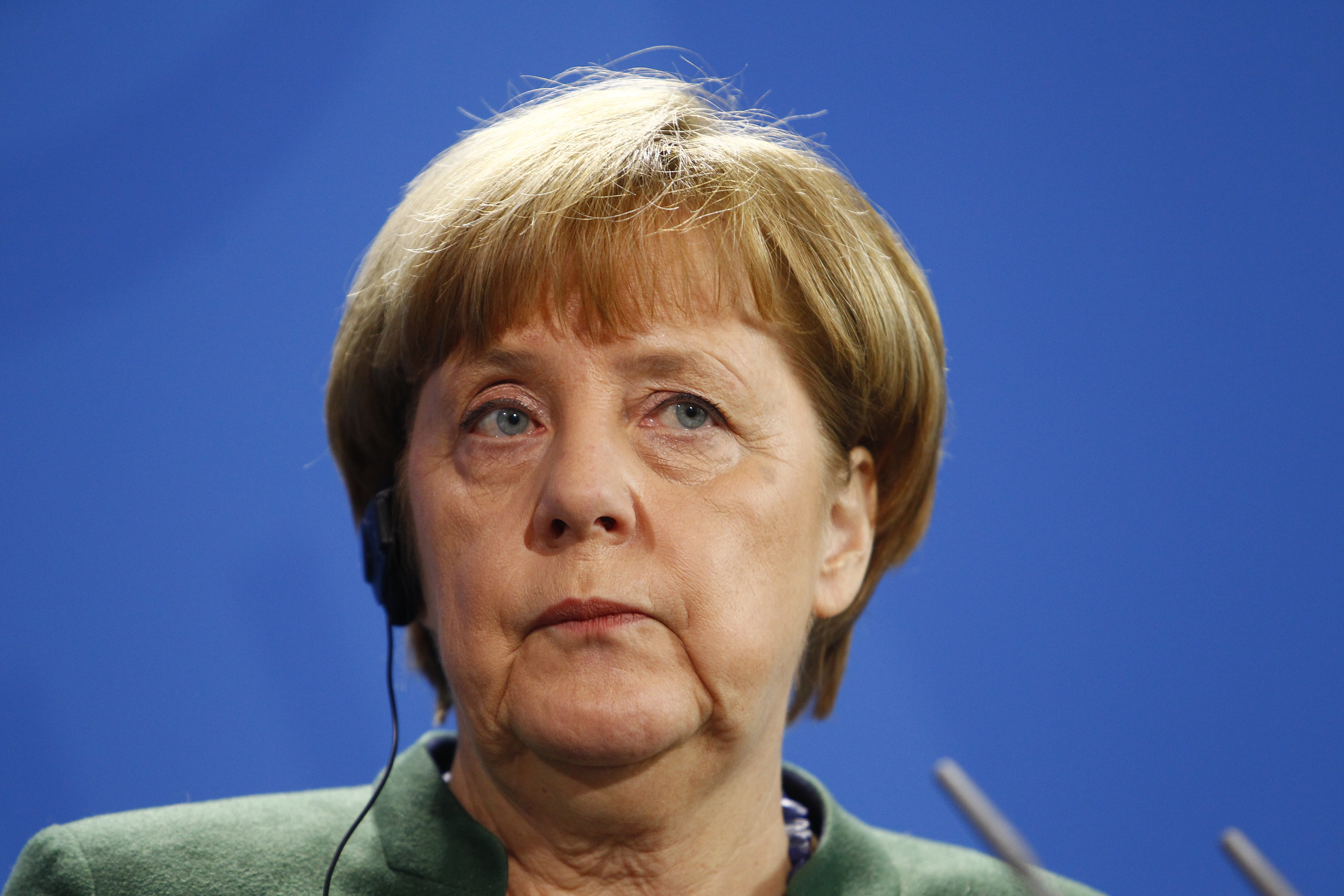 Germany Chancellor Angela Merkel and Ukraine's President Petro Poroschenko (not pictured) attend a press conference in the Germany Chancellery on January 30, 2017 in Berlin, Germany.