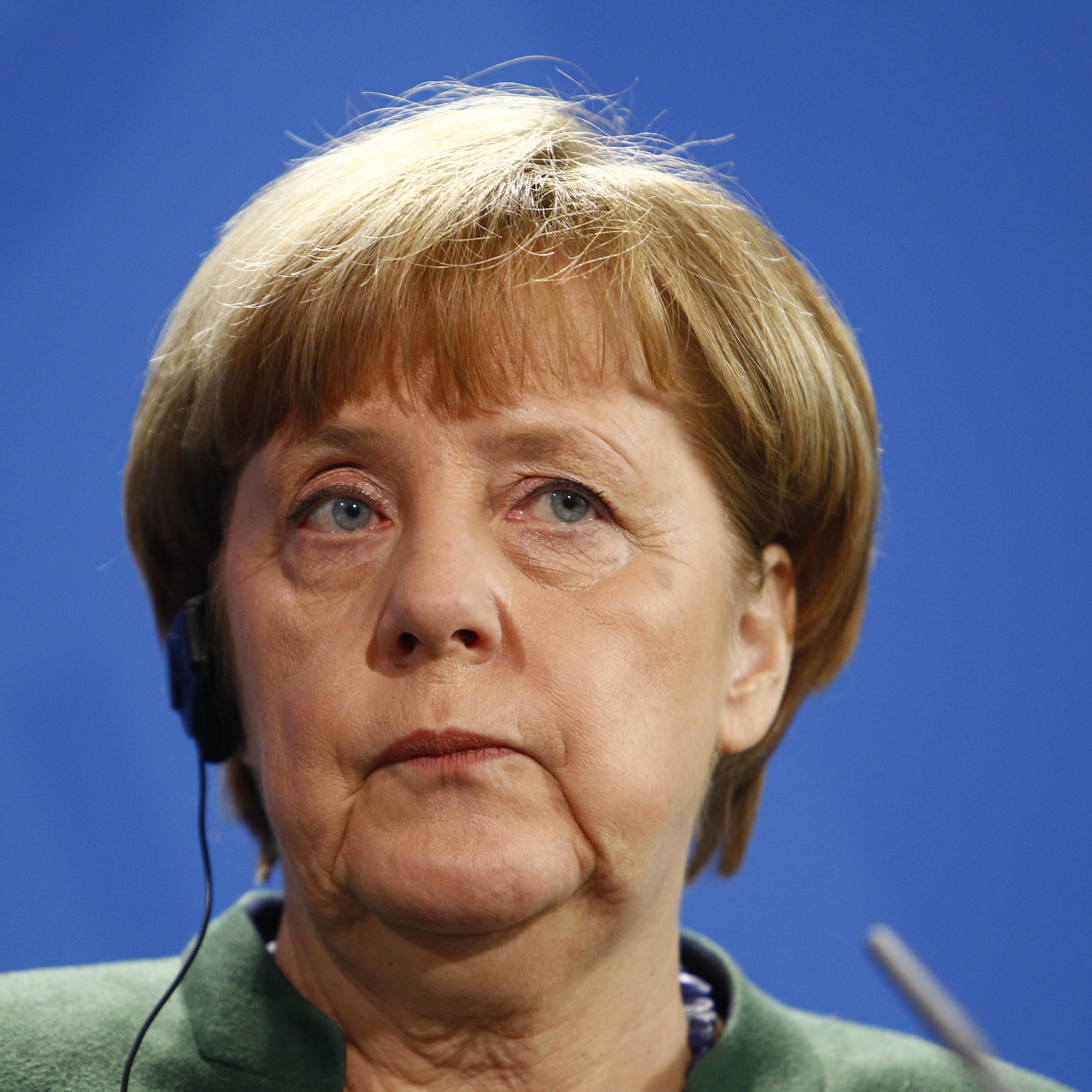 Germany Chancellor Angela Merkel and Ukraine's President Petro Poroschenko (not pictured) attend a press conference in the Germany Chancellery on January 30, 2017 in Berlin, Germany.