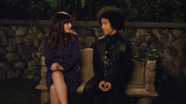 Zooey Deschanel and music royalty Prince in the 'Prince' episode of NEW GIRL.