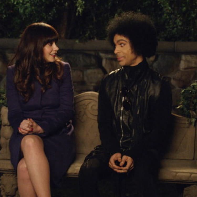 Zooey Deschanel and music royalty Prince in the 'Prince' episode of NEW GIRL.