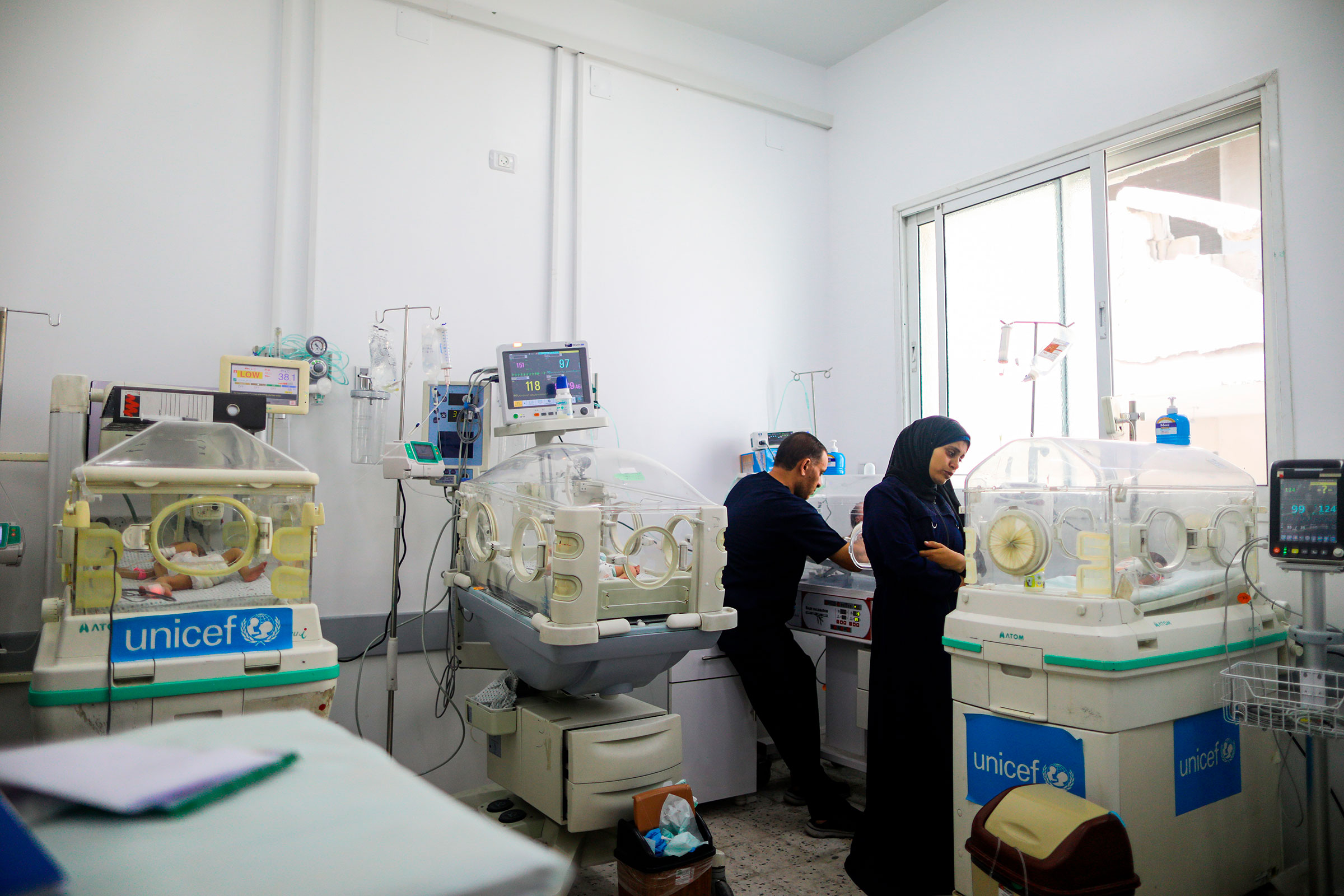 Premature babies evacuated from Kamal Adwan Hospital in Jabalia due to Israeli attacks and the blockade are receiving care at the Patient Friends Association Hospital, which opened a dedicated section for them in Gaza City, Gaza on Oct. 14, 2024.