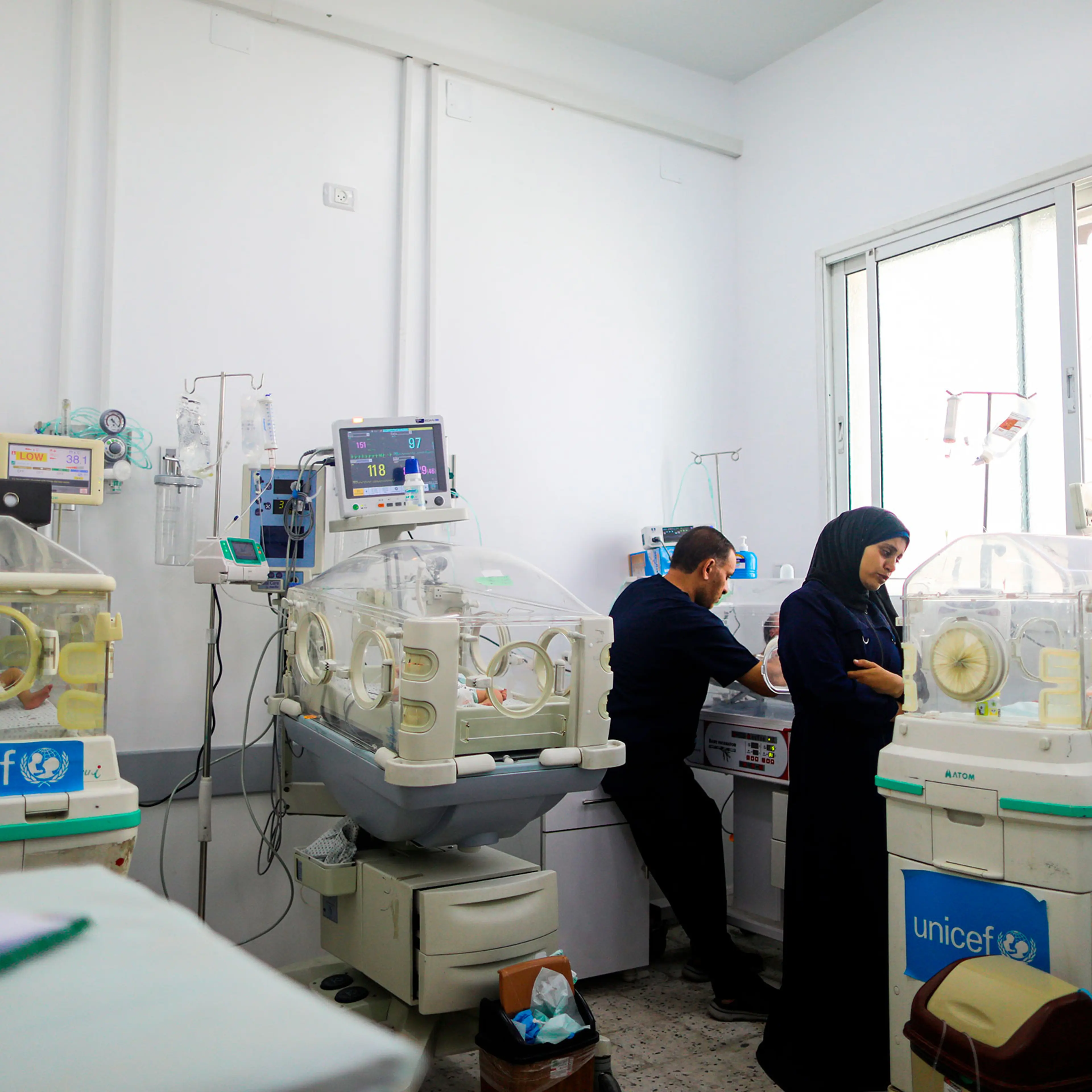 Premature babies evacuated from Kamal Adwan Hospital in Jabalia due to Israeli attacks and the blockade are receiving care at the Patient Friends Association Hospital, which opened a dedicated section for them in Gaza City, Gaza on Oct. 14, 2024.