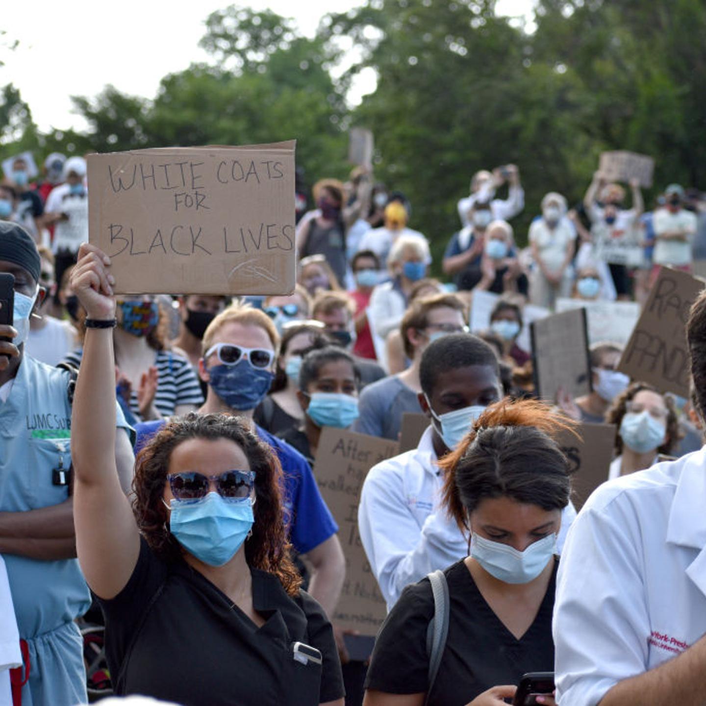 Medical workers rally in New York City, United States following death of African American George Floyd
