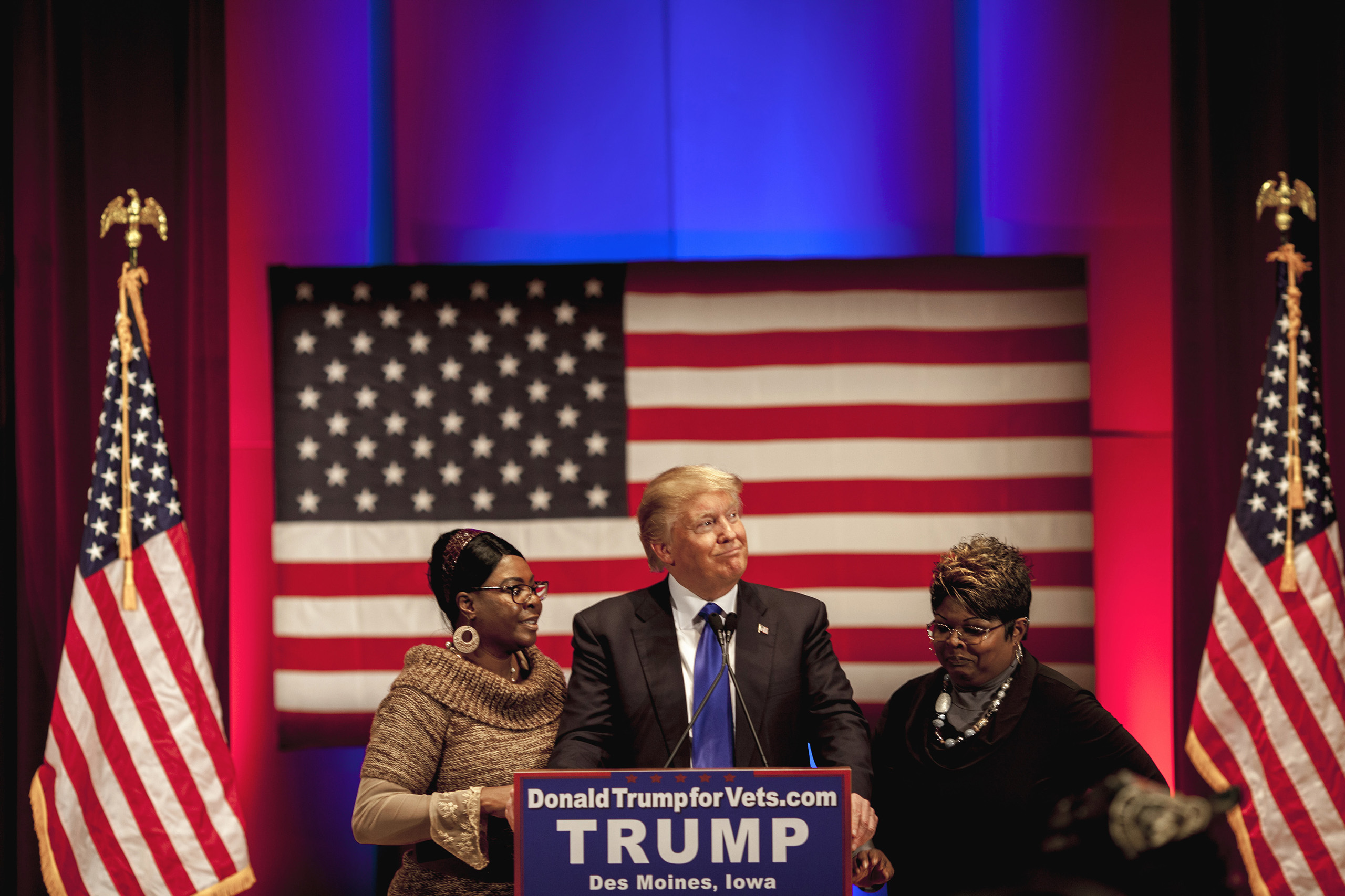 Donald Trump held a benefit rally/campaign rally for the Wounded Warriors, a charity organization for Veterans, at Drake University in Des Moines Iowa on Thursday morning, January 28th 2016. The event was timed to coincide with the Republican debates on 