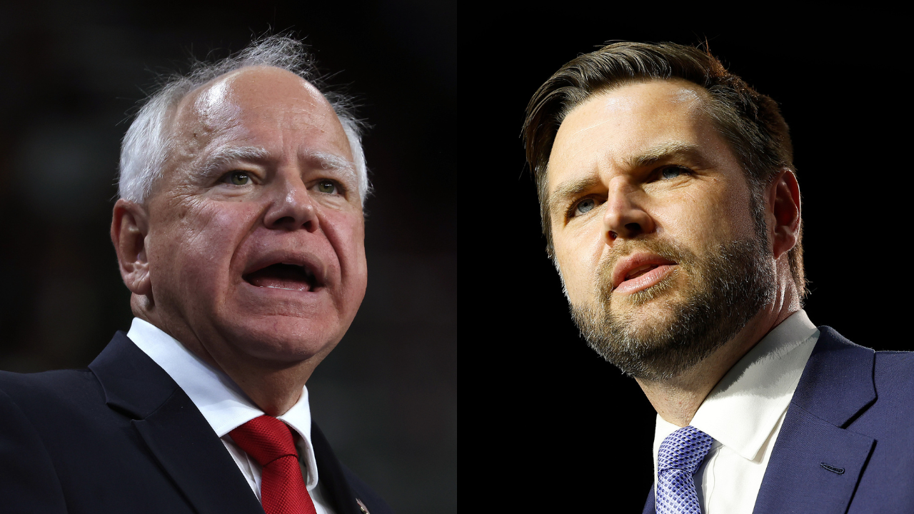 Gov. Tim Walz (D-Minn.), left, and Sen. J.D. Vance (R-Ohio), right.