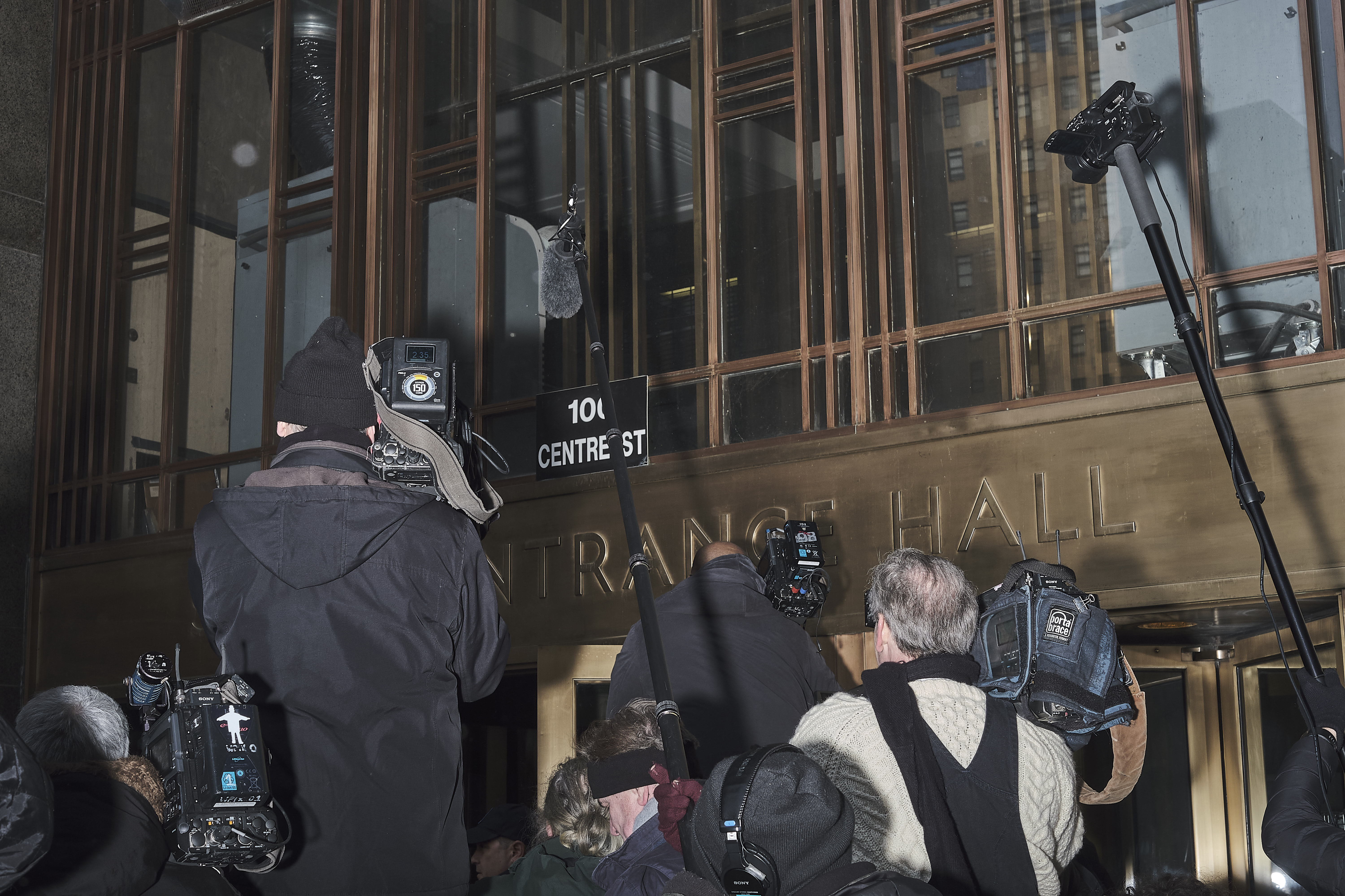 Journalists wait for Harvey Weinstein outside the at Manhattan Criminal Court in Manhattan, NYC on January 23, 2020.
