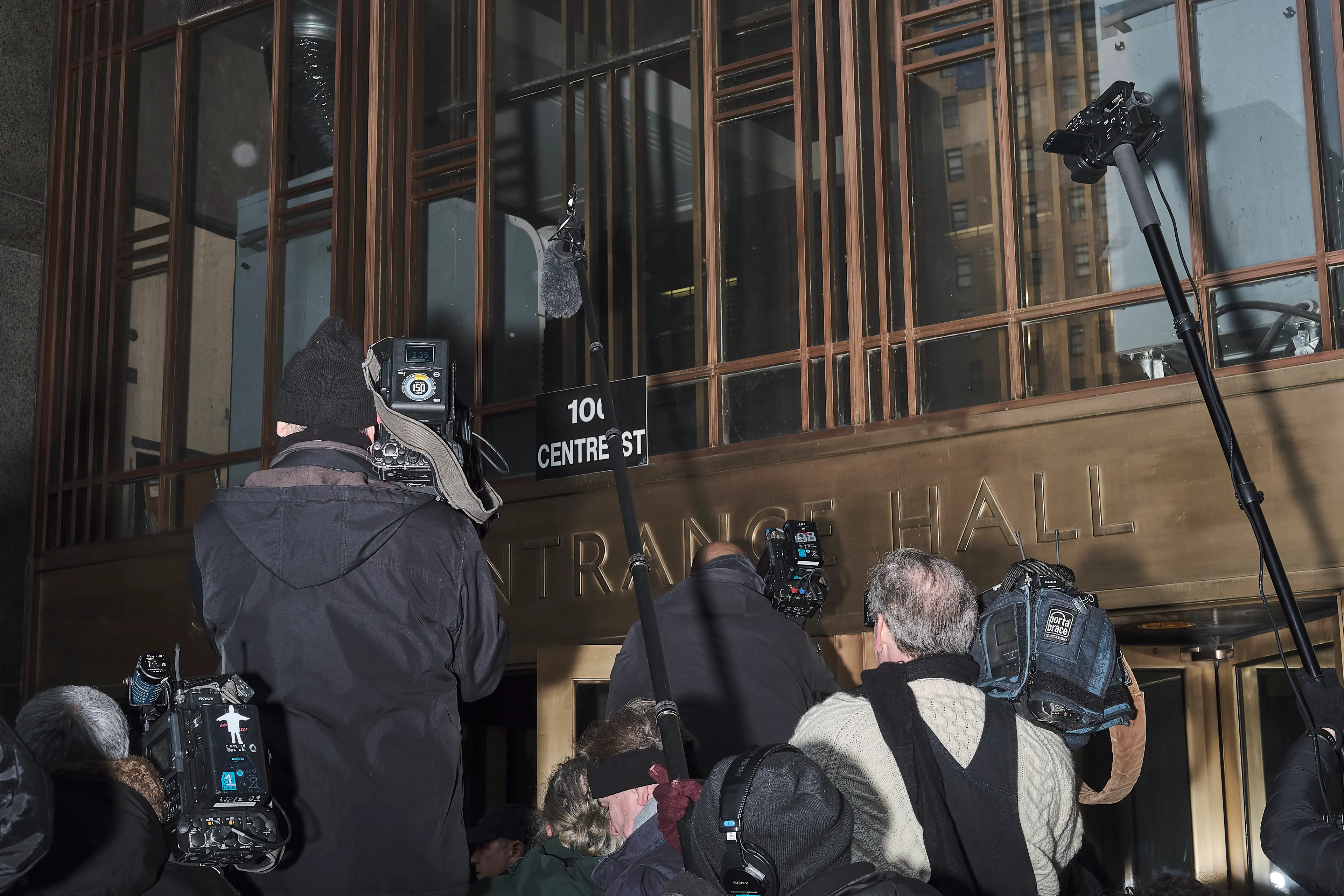 Journalists wait for Harvey Weinstein outside the at Manhattan Criminal Court in Manhattan, NYC on January 23, 2020.