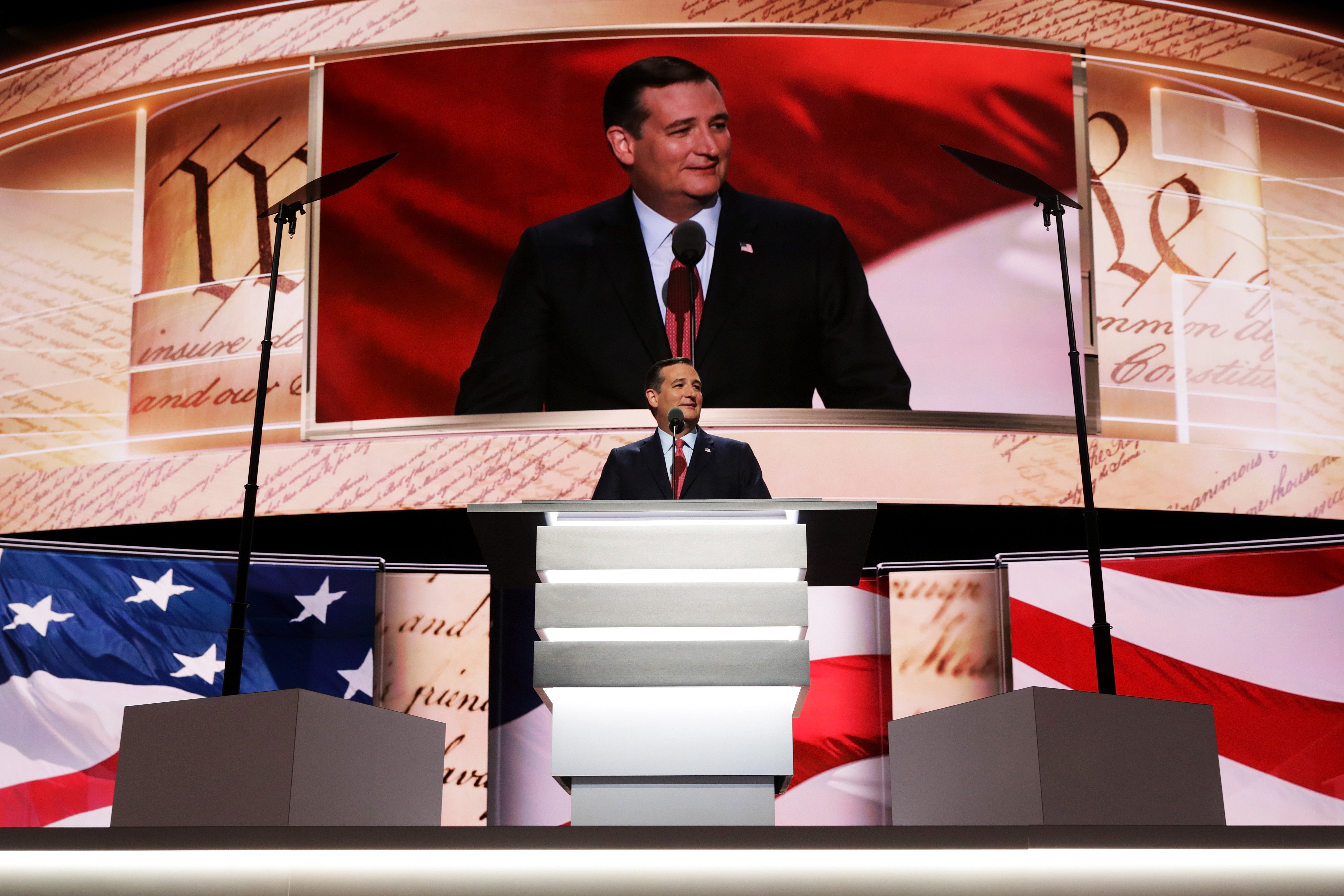 Texas Sen. Ted Cruz delivers a speech on the third day of the Republican National Convention on July 20, 2016 at the Quicken Loans Arena in Cleveland.