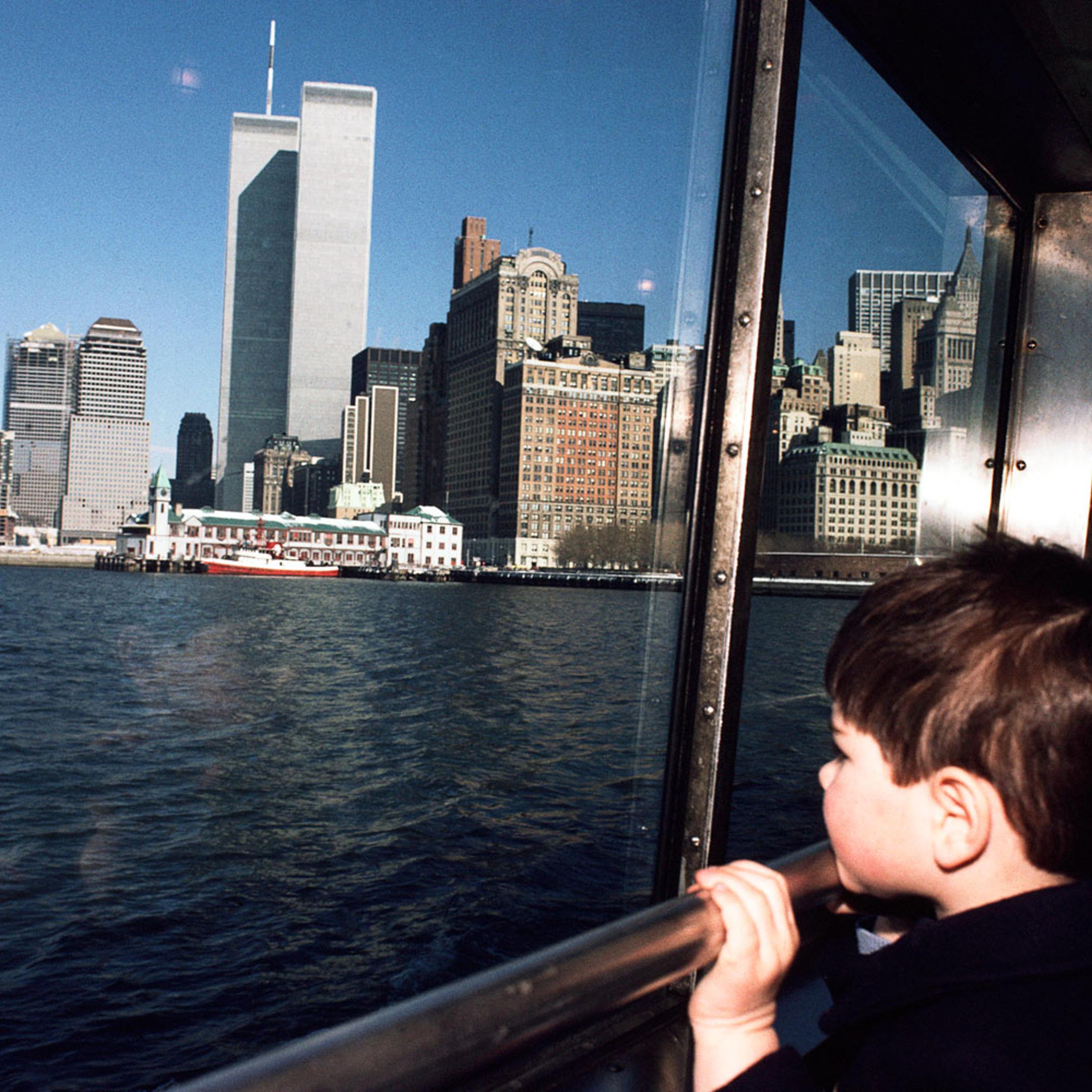 Charlie looking out the window of the Statue of Liberty Ferry, February 1985.
