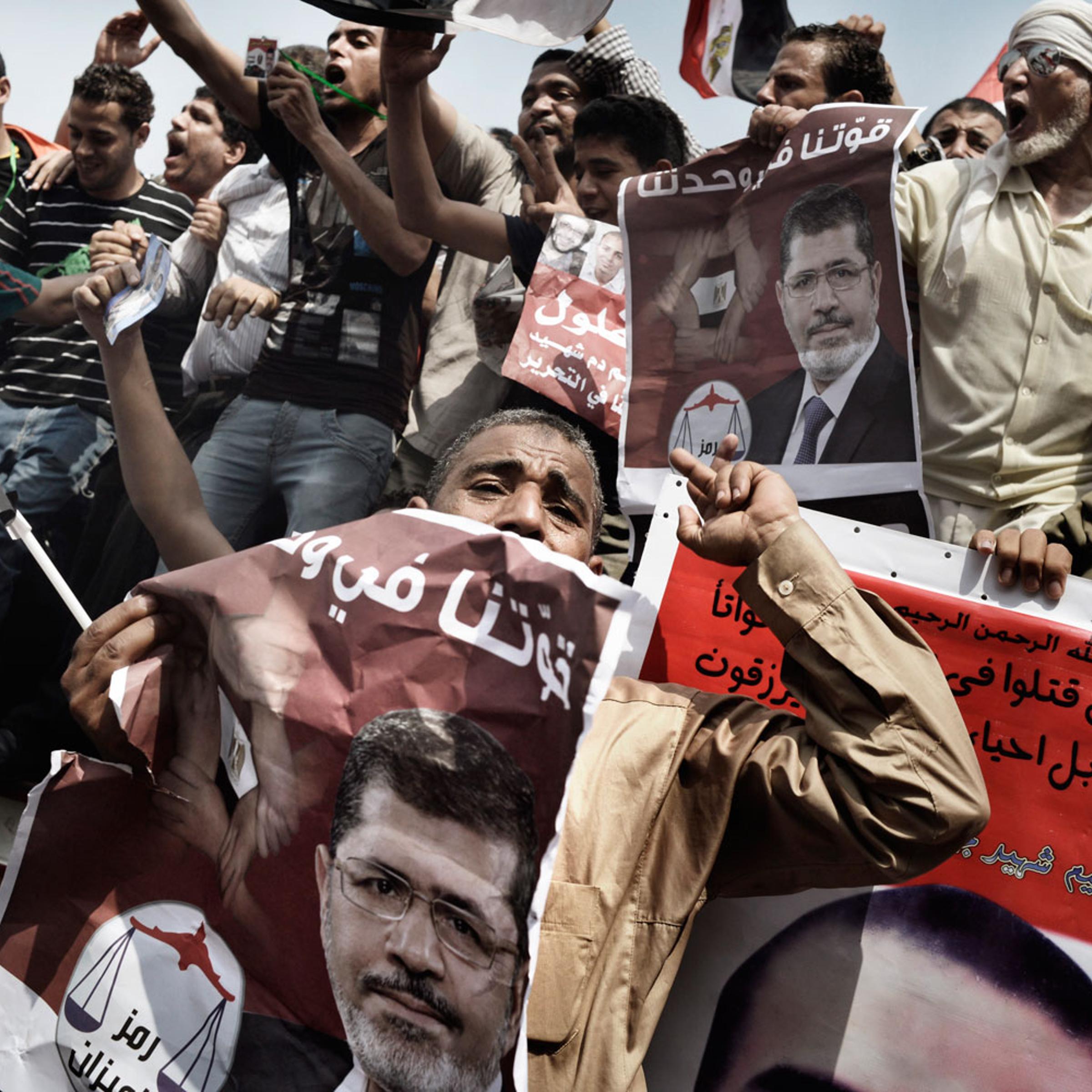 Supporters of Egypt's Muslim Brotherhood candidate Mohamed Morsy celebrate in Tahrir square after the Brotherhood claimed victory in the presidential vote. June 18, 2012.