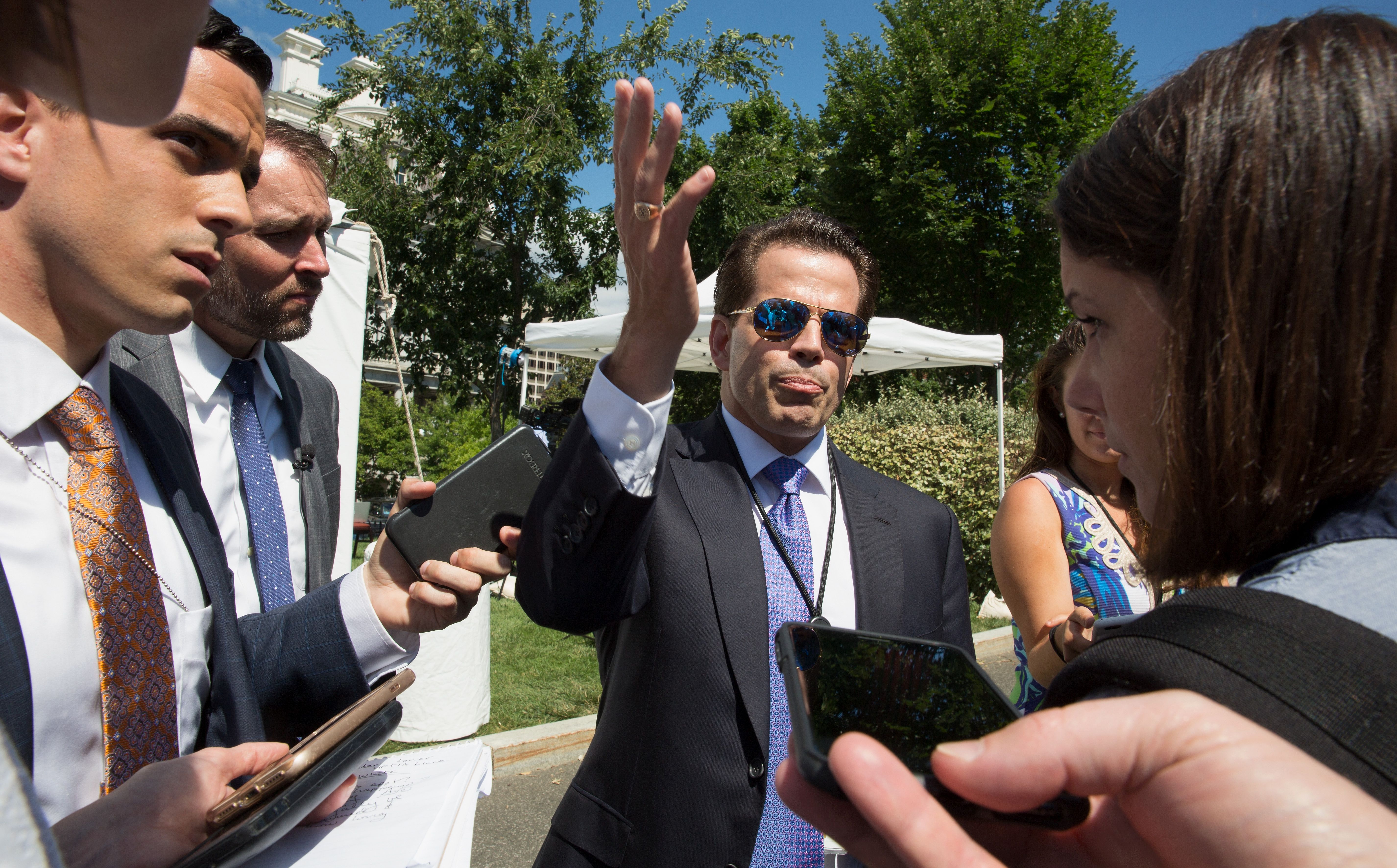 White House Communications Director Anthony Scaramucci speaks with the media outside the White House in Washington, DC on July 25, 2017.