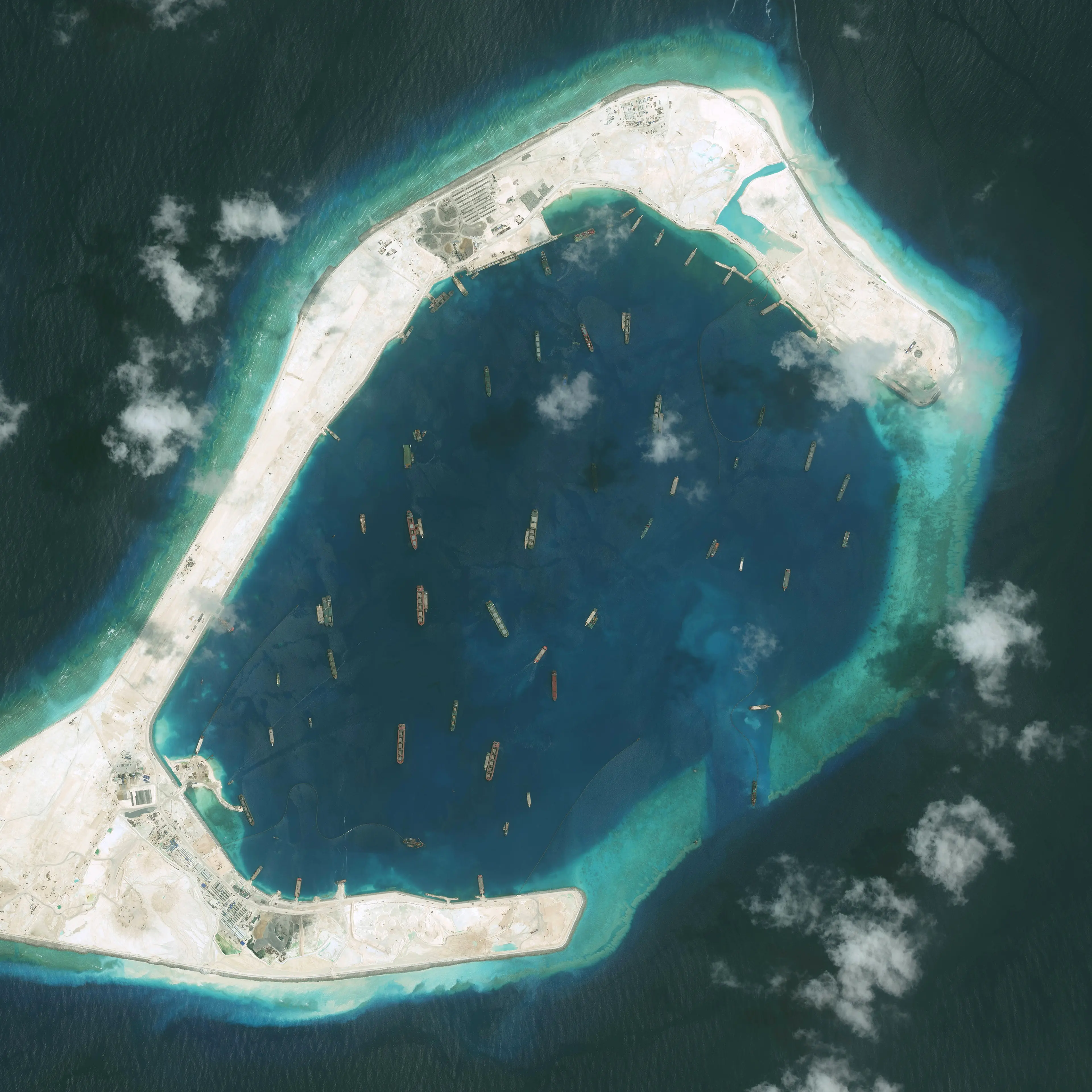 DigitalGlobe imagery shows the Subi Reef in the South China Sea, a part of the Spratly Islands group, on Sept. 1, 2015.