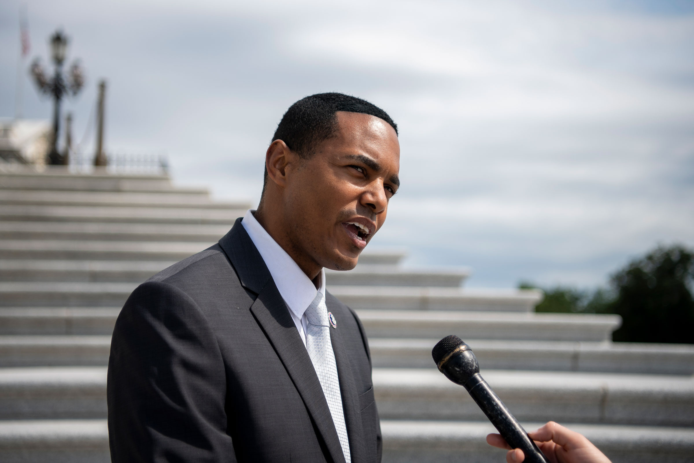 Rep. Ritchie Torres, D-N.Y., talks with a reporter after the last votes of the week in Washington on July 1, 2021.