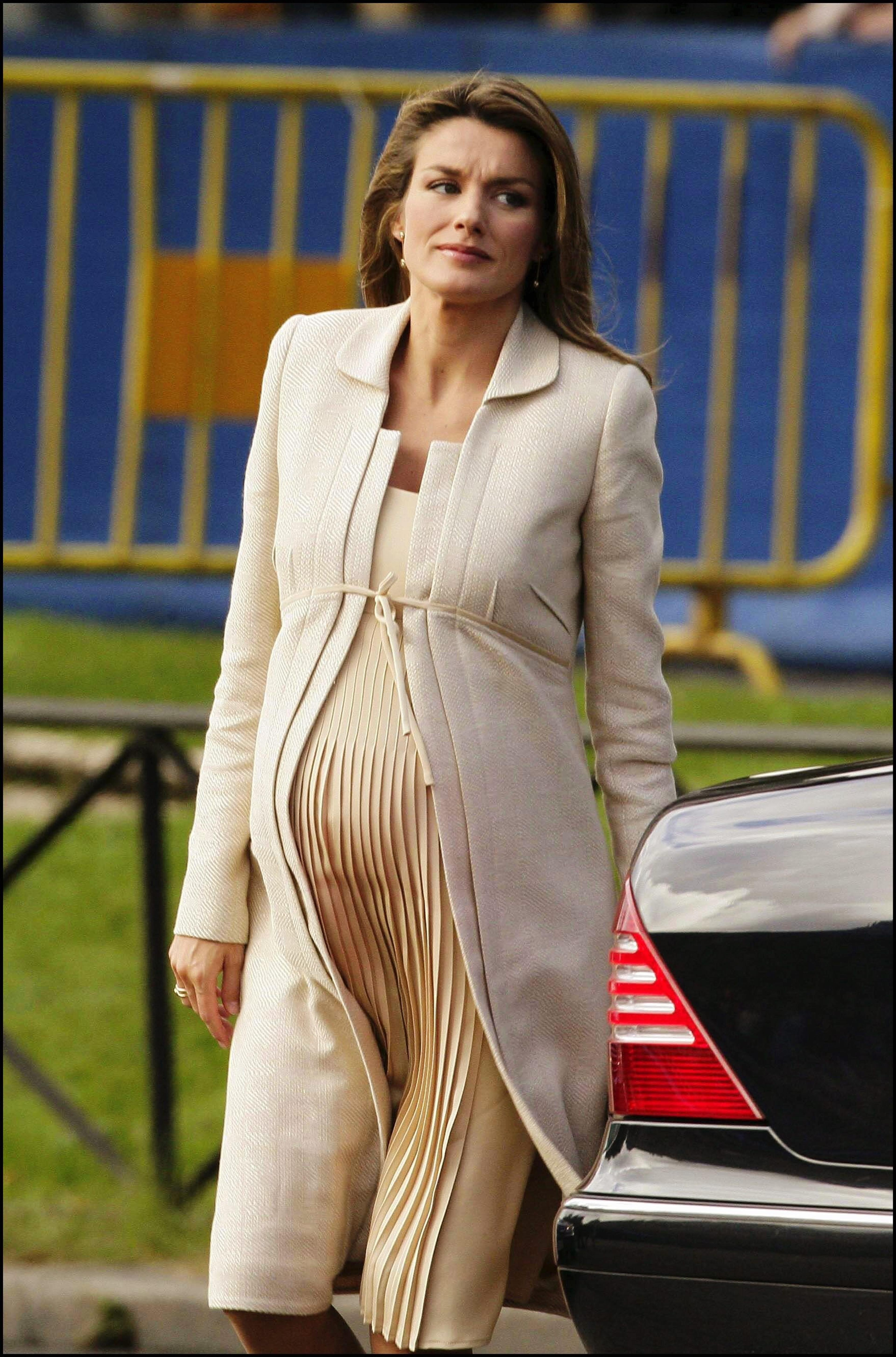 queen letizia of spain wears sparkly beige dress to opera Queen Letizia of Spain Glitters in Self Portrait Midi Dress in Madrid