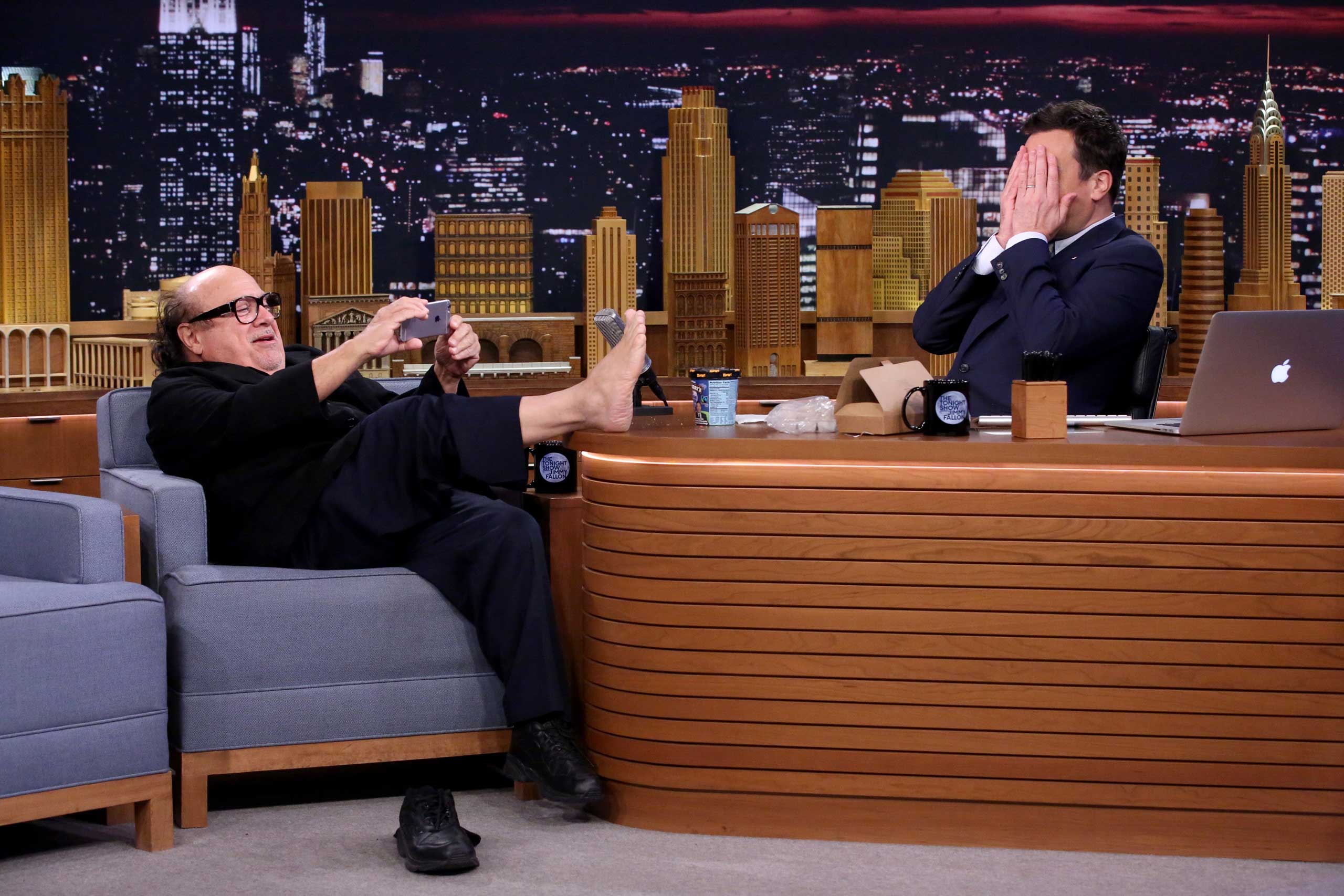 Actor Danny DeVito during an interview with host Jimmy Fallon on March 4, 2015 .