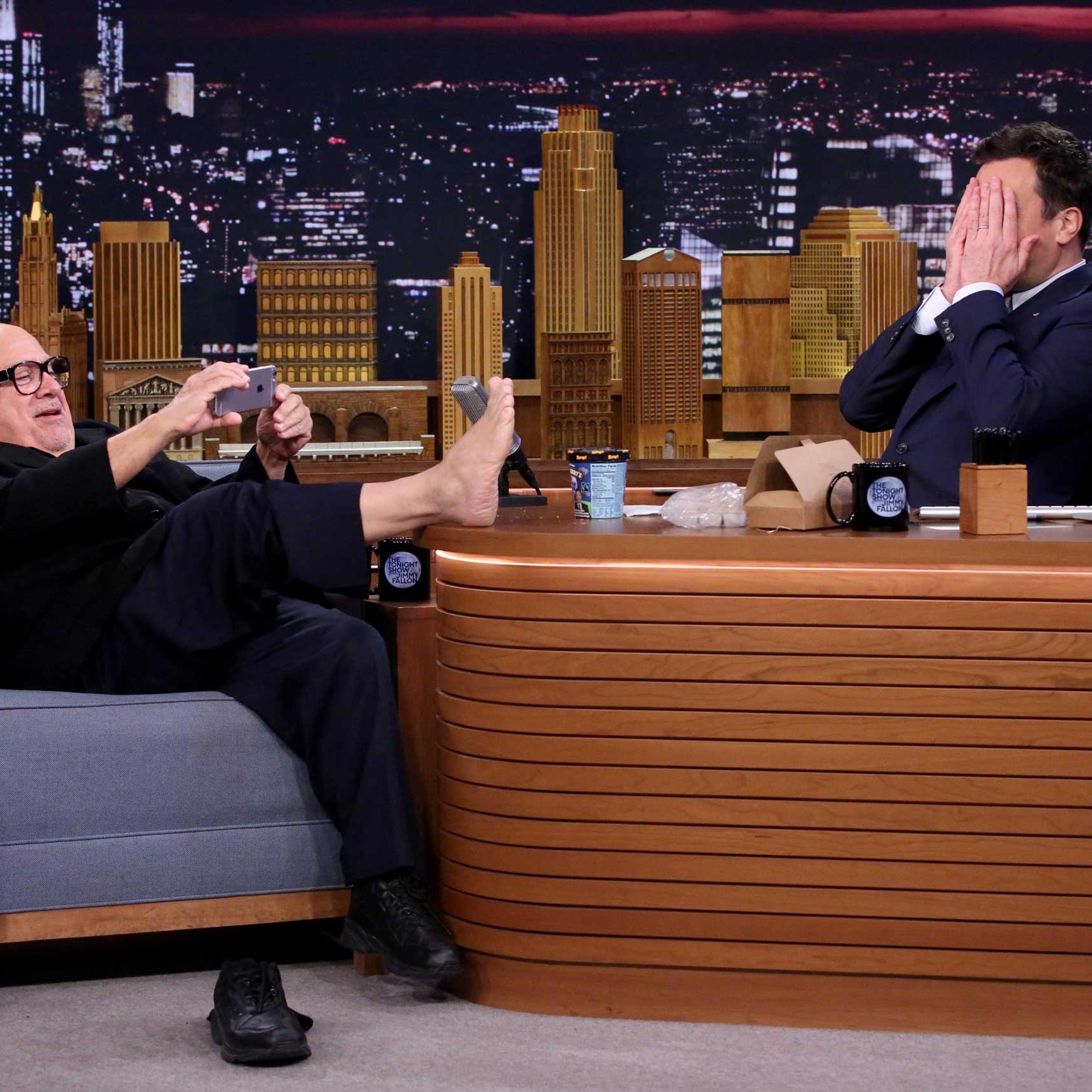 Actor Danny DeVito during an interview with host Jimmy Fallon on March 4, 2015 .