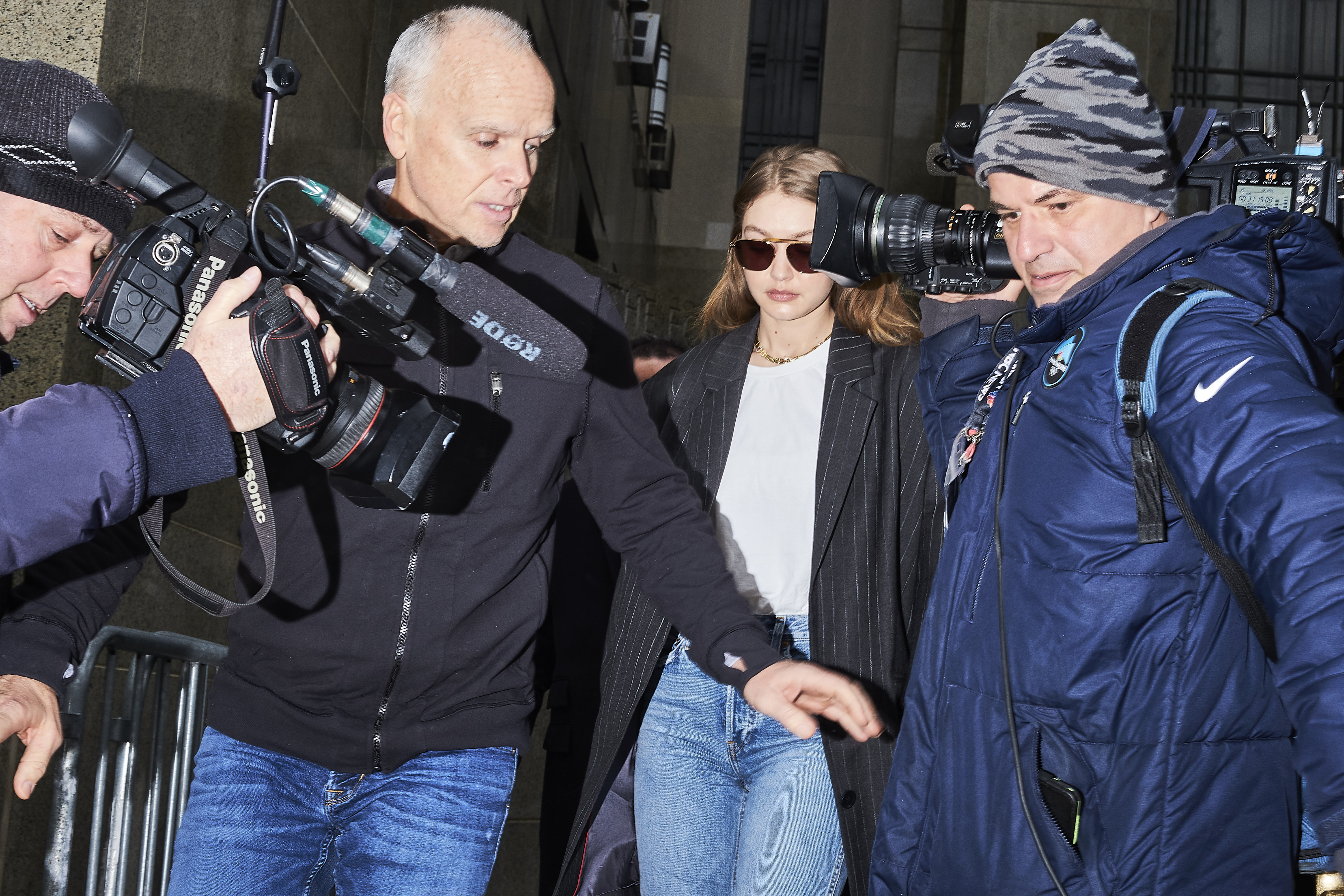 Supermodel Jelena Noura "Gigi" Hadid leaves Manhattan Criminal Court for jury selection in Harvey Weinstein's rape trial, on January 13, 2020 in Manha?ttan, NYC.
