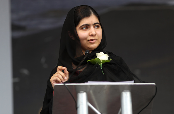 Malala Yousafzai delivers a speech during a memorial event for murdered Labour MP Jo Cox