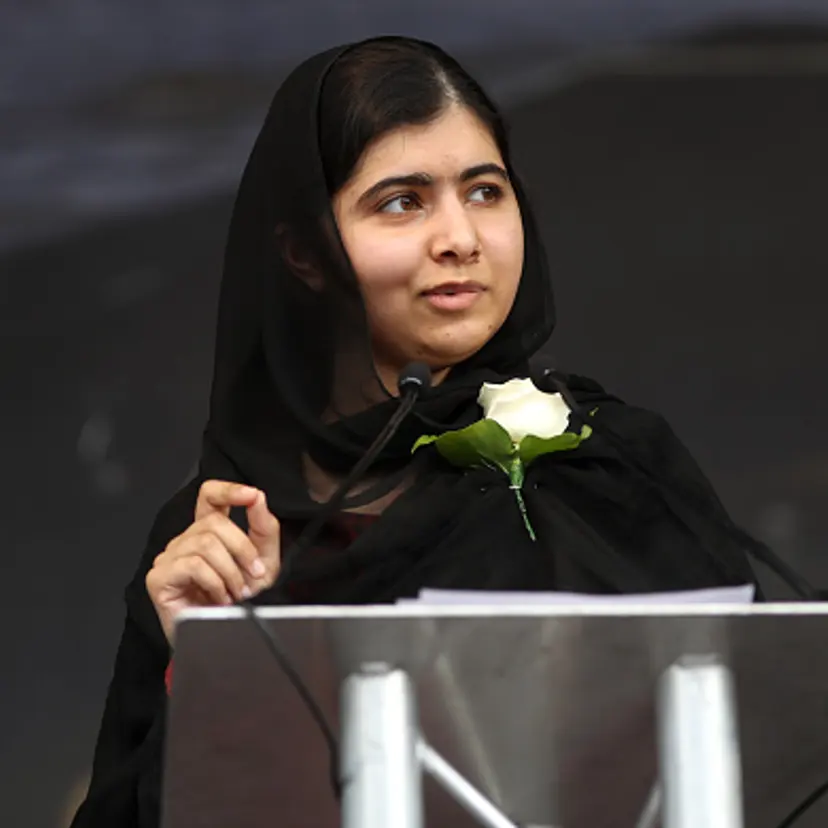 Malala Yousafzai delivers a speech during a memorial event for murdered Labour MP Jo Cox