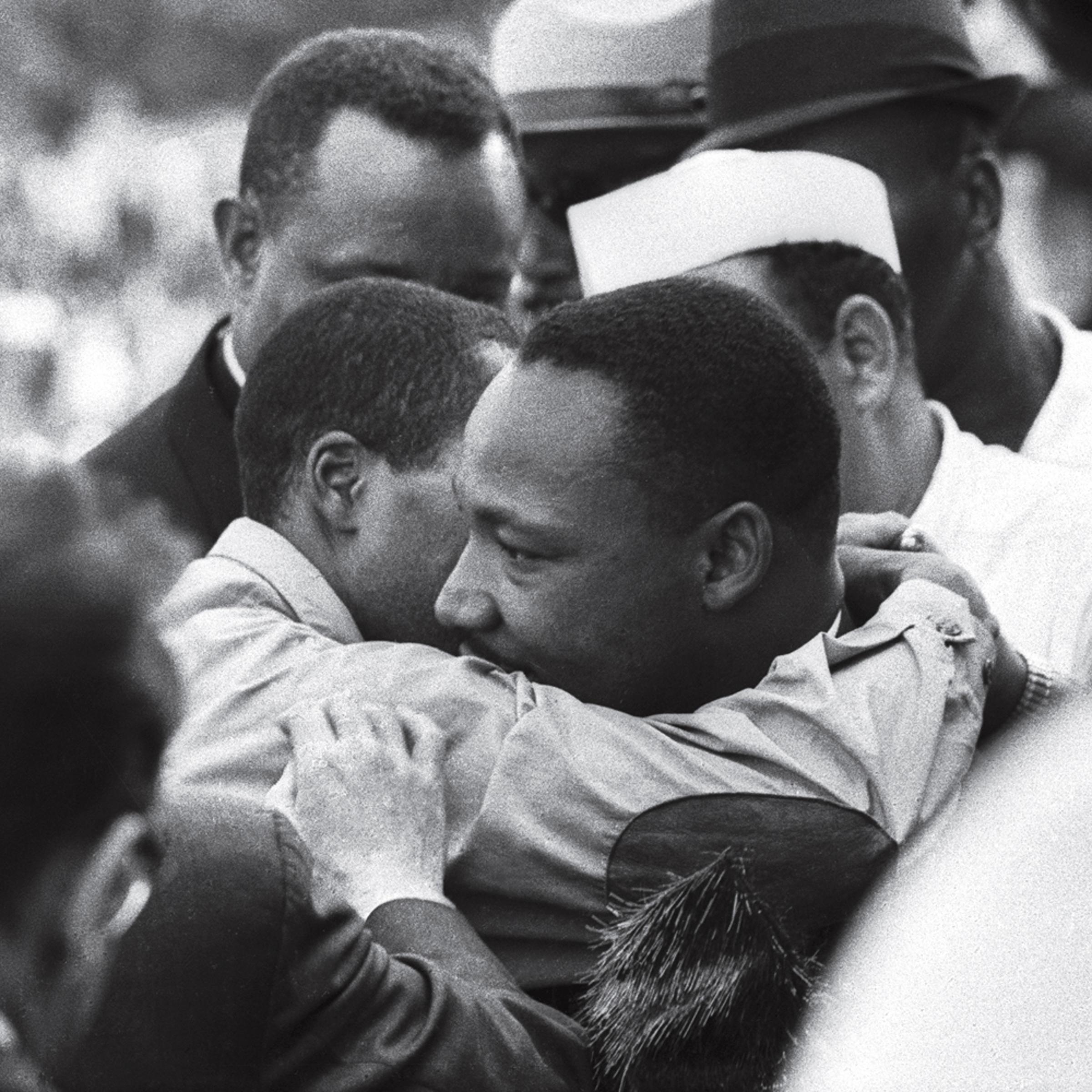 Martin Luther King Jr. is congratulated immediately after delivering his famed "I Have A Dream" speech during the March on Washington, Aug. 28, 1963.